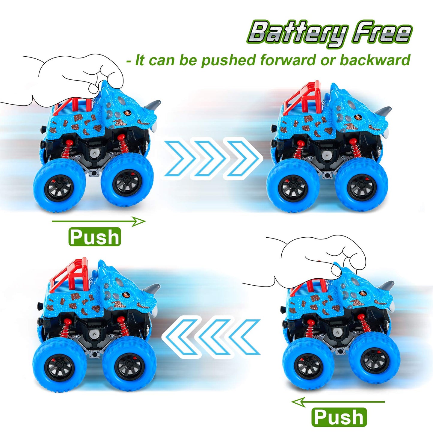 LODBY Dinosaur Monster Truck Toys for Boys Ages 2-6 - Push and Go Cars for Toddlers, Fun Dino Toys for Kids 3-5, Birthday & Christmas Gifts