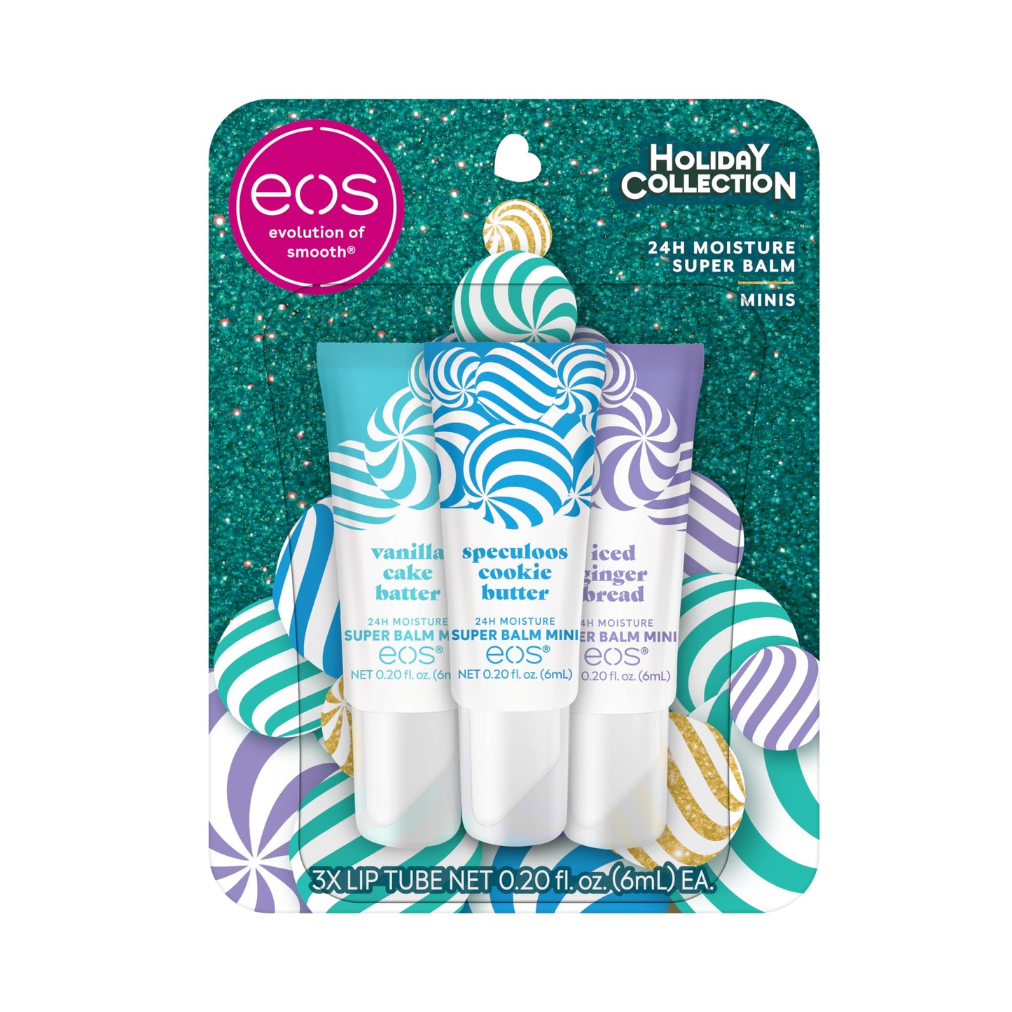 eos Holiday 24H Moisture Mini Super Balm Set – Speculoos, Iced Gingerbread, Vanilla Cake Batter – Limited Edition Lip Care, 3-Pack