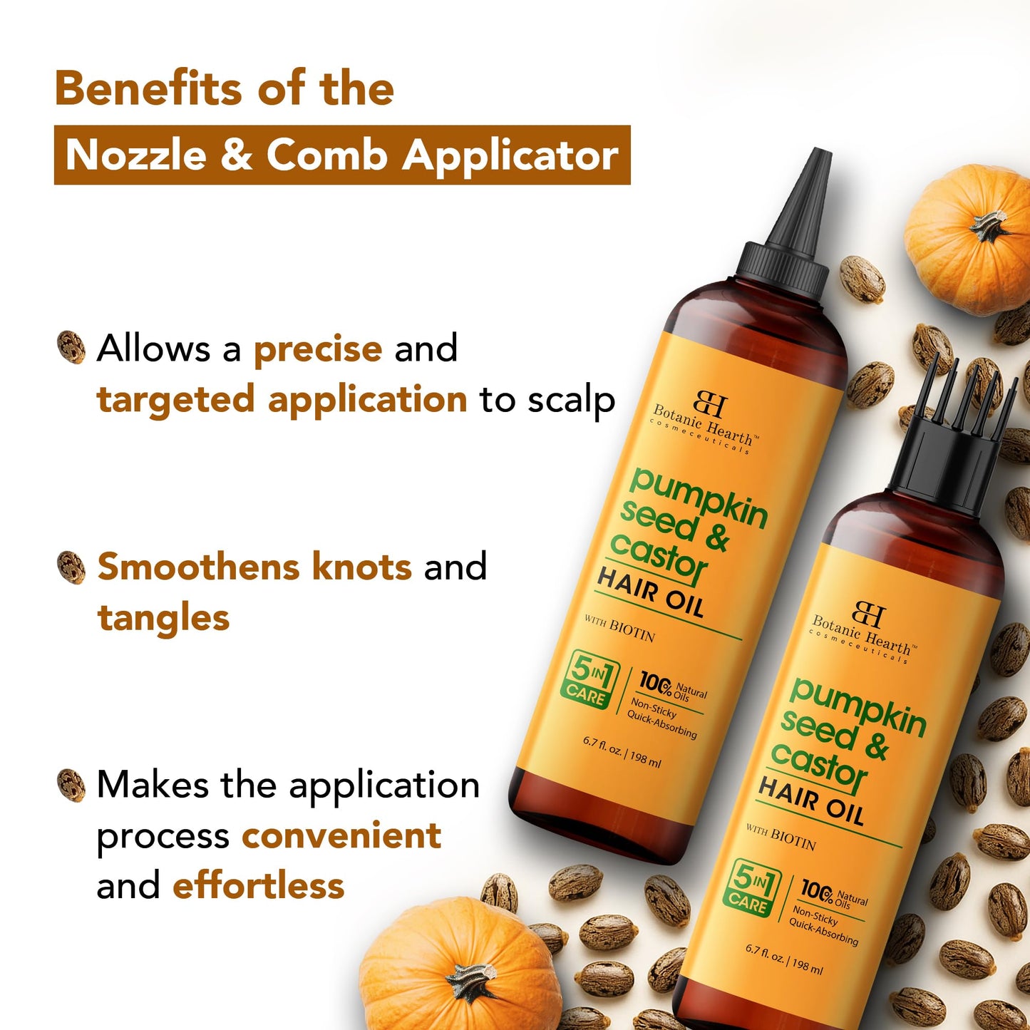 Botanic Hearth Pumpkin Castor Oil for Hair Growth | 100% Pure Oil with Pumpkin, Castor & Biotin | Repairs, Strengthens & Nourishes Dry Hair, 6.7 fl oz