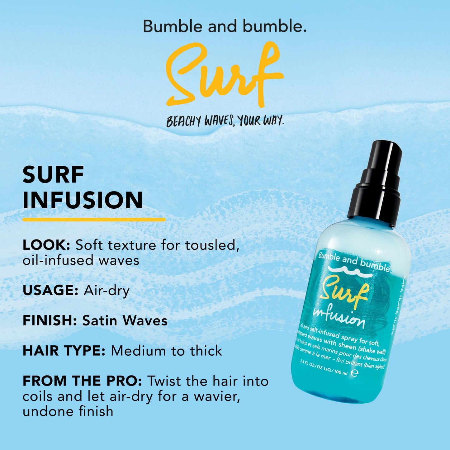 Bumble and bumble. Surf Infusion Oil and Sea Salt Spray | Conditioning | Adds Texture + Shine | Wavy, Straight, 3.4 Fl Oz