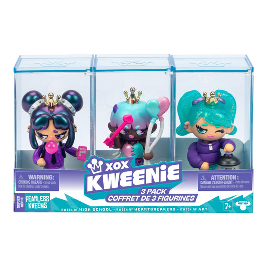 XOX KWEENIE Fearless Kweens Series Premium Figurine and Display Case, 4 Inch/Approx 10cm Tall Collectible Art-Toy, 3 Pack, Every Kween is Unique