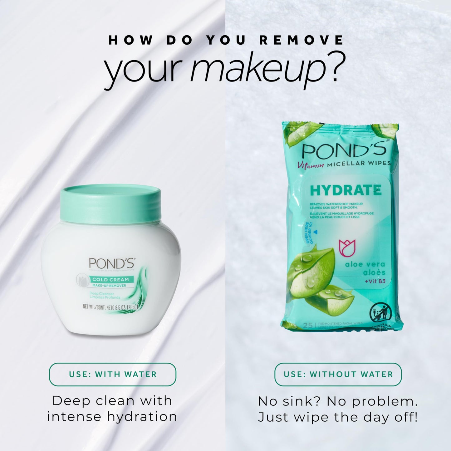 Pond's Vitamin Micellar Wipes For Dry Skin Hydrate Aloe Vera Removes Waterproof Makeup 25 Wipes