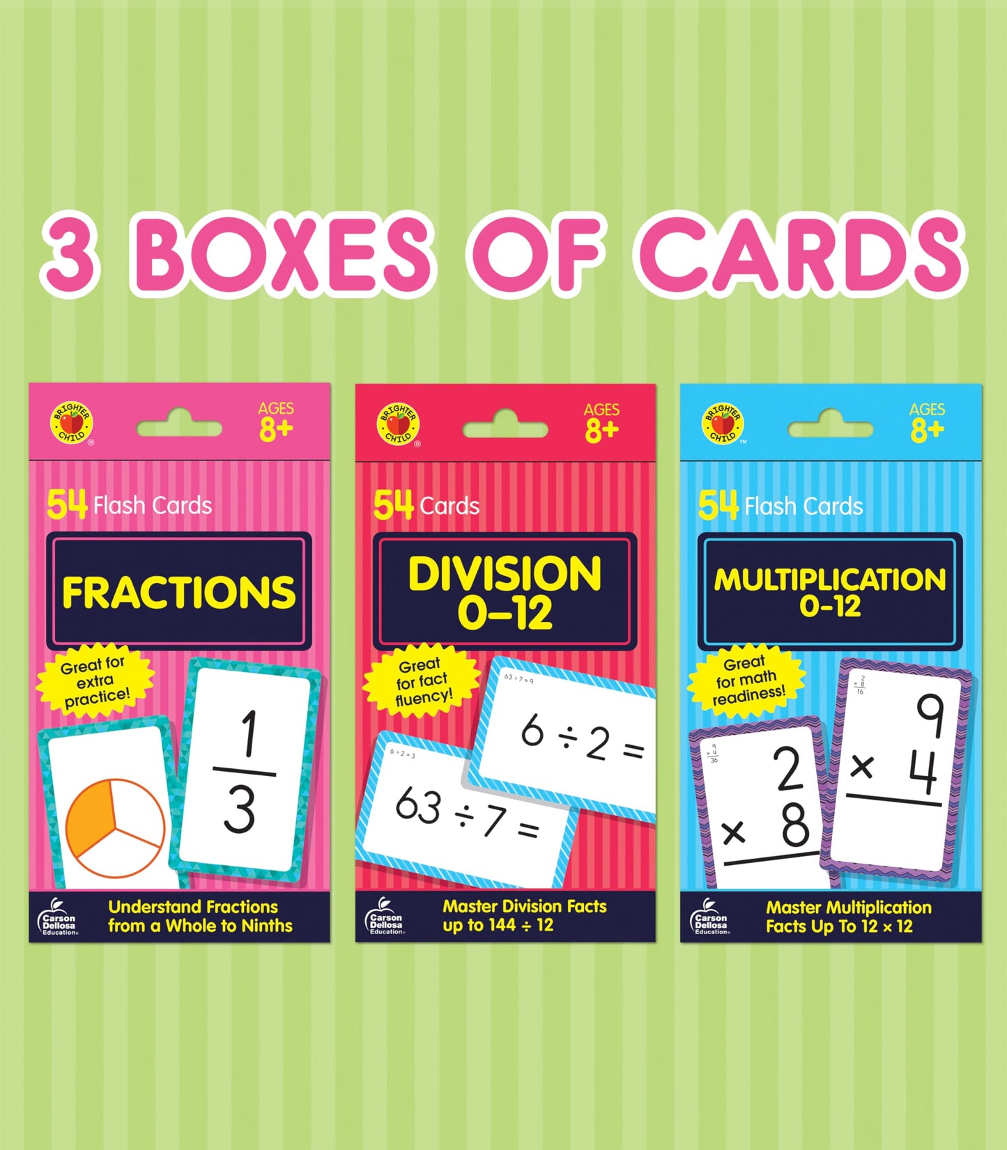 Carson Dellosa Math Flash Cards Set – Division, Fractions & Multiplication – 3rd Grade & Up, Fun Math Games for Kids Ages 8-12