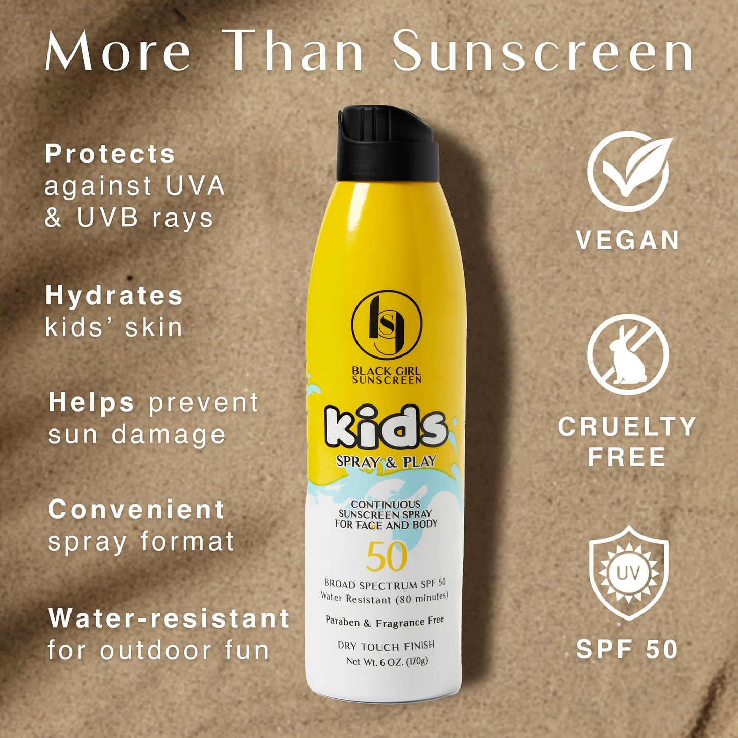 Black Girl Sunscreen Kids SPF 50 Sunscreen Spray N Play,Vegan & Water-Resistant,Will not Leave White Residue,Dry touch finish,No parabens(6 Fl. Oz.)