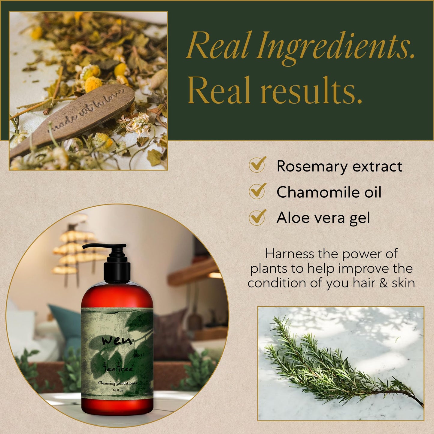 WEN by Chaz Dean Tea Tree Cleansing Conditioner – 2-in-1 Shampoo & Conditioner Co-Wash for Fine, Curly, or Dry Hair with Rosemary Oil, 16 Fl Oz