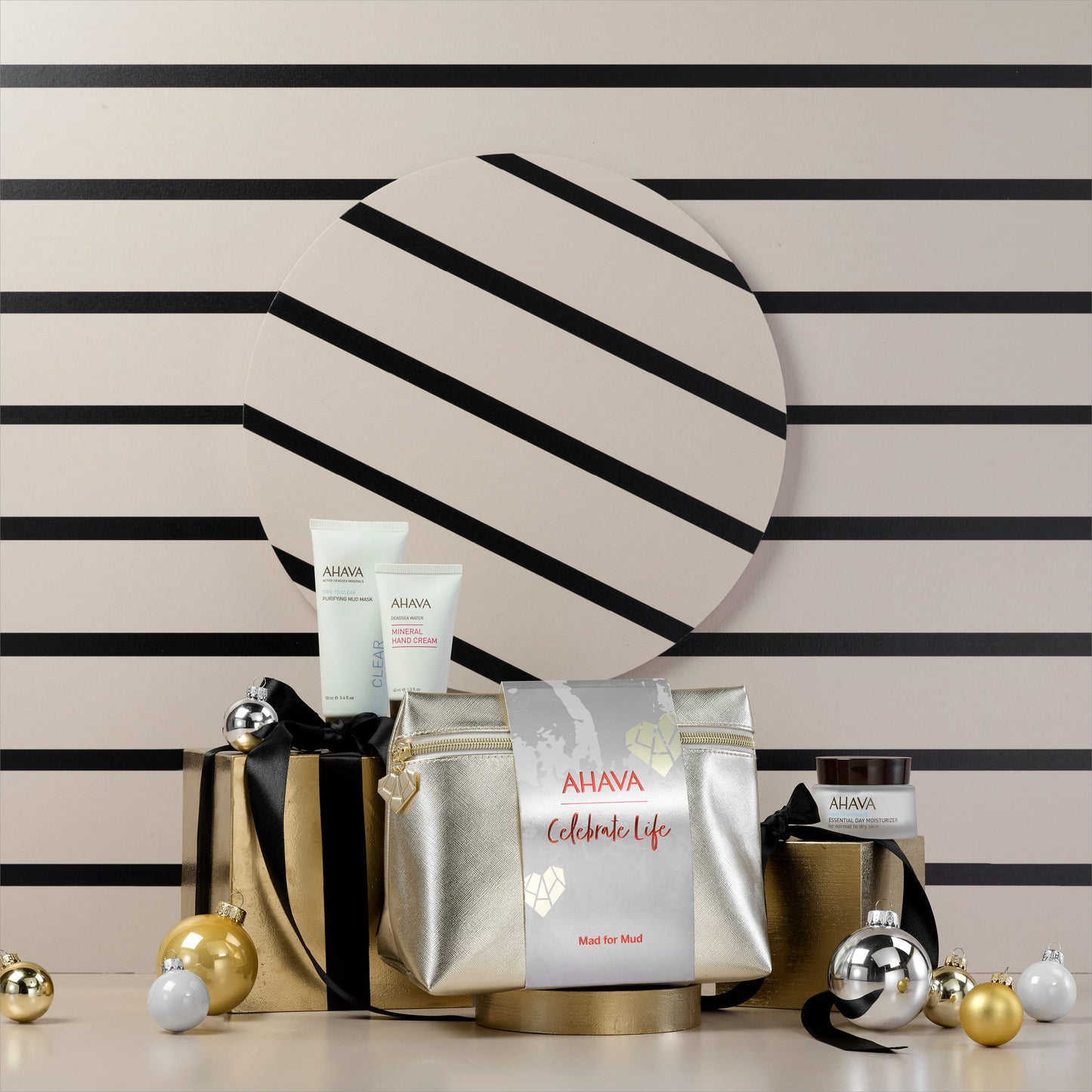 AHAVA Mad For Mud Gift Set – Dead Sea Mineral Hand Cream, Purifying Mud Mask & Essential Day Moisturizer, Skincare Trio 145ml