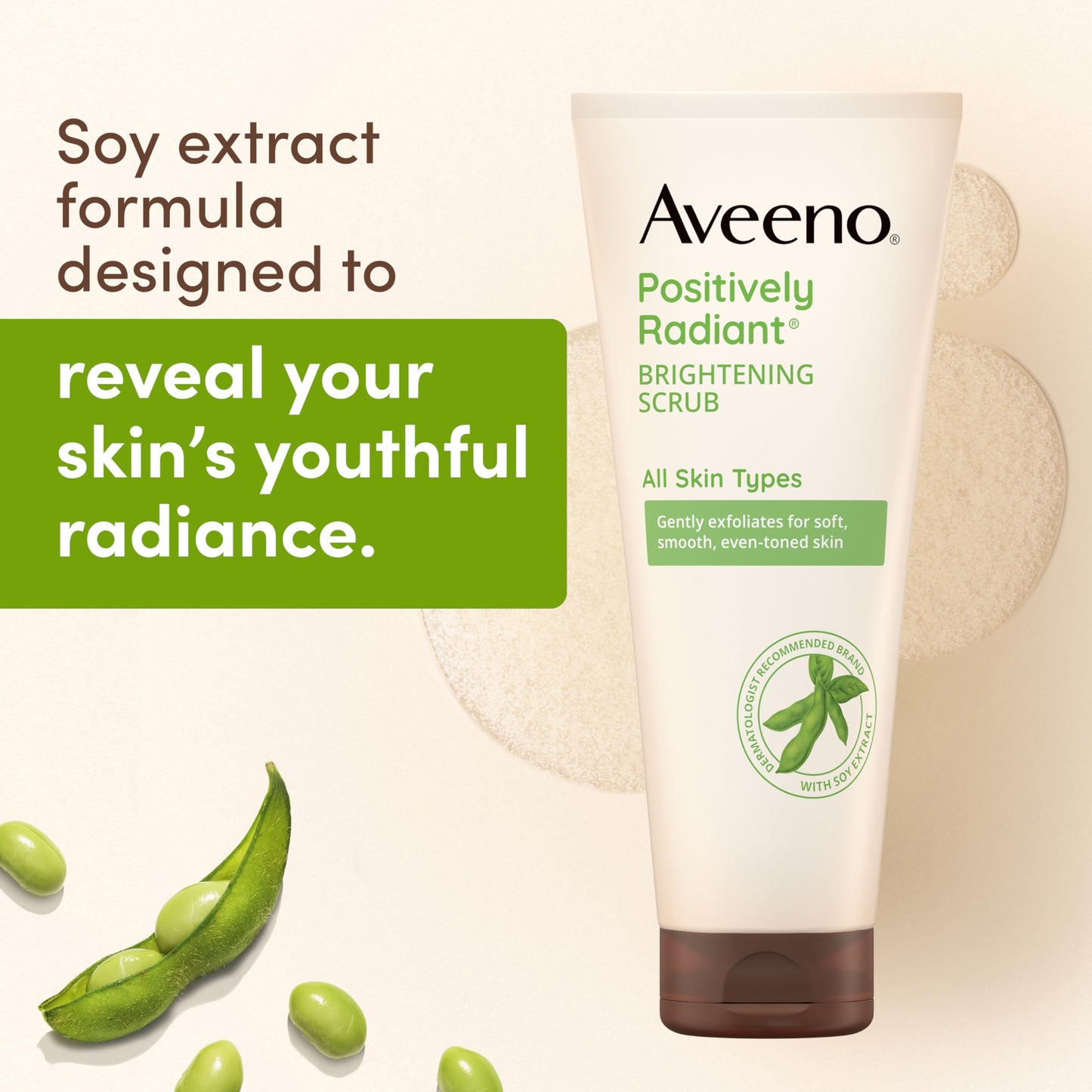 Aveeno Positively Radiant Daily Facial Scrub – Brightens & Exfoliates, Moisture-Rich Soy, Hypoallergenic, Oil & Soap-Free, 2 oz Travel Size
