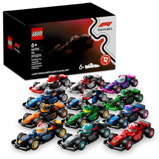 LEGO F1 Race Car Mystery Box, 6-Pack Building Set for Kids 6+, Surprise Collectible Cars, Travel Toy, Birthday Gift, 66796