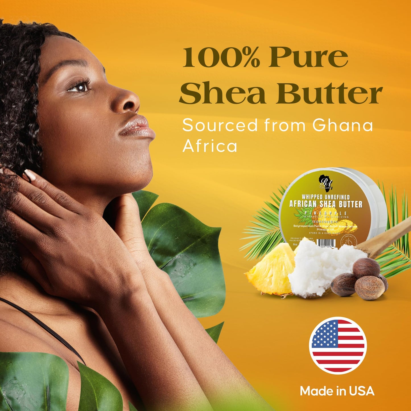 RA COSMETICS Whipped Shea Butter Pineapple 6oz – 100% Pure Natural African Shea Butter, Handcrafted Moisturizer with Vitamins for Skin