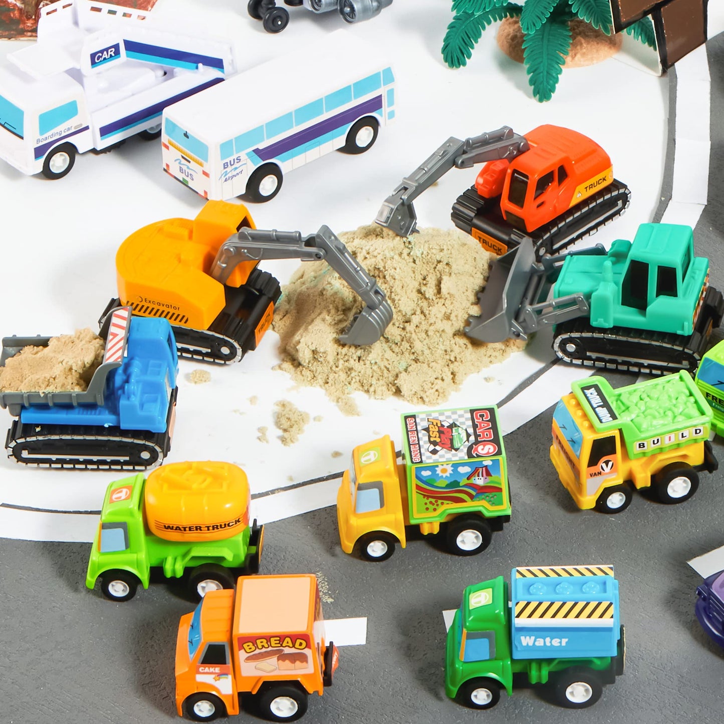 JOYIN 25-Piece Pull Back Cars & Trucks Toy Set for Toddlers, Kids Boys & Girls – Die-Cast Vehicles, Party Favors, School Gifts & Goodie Bag Stuffers