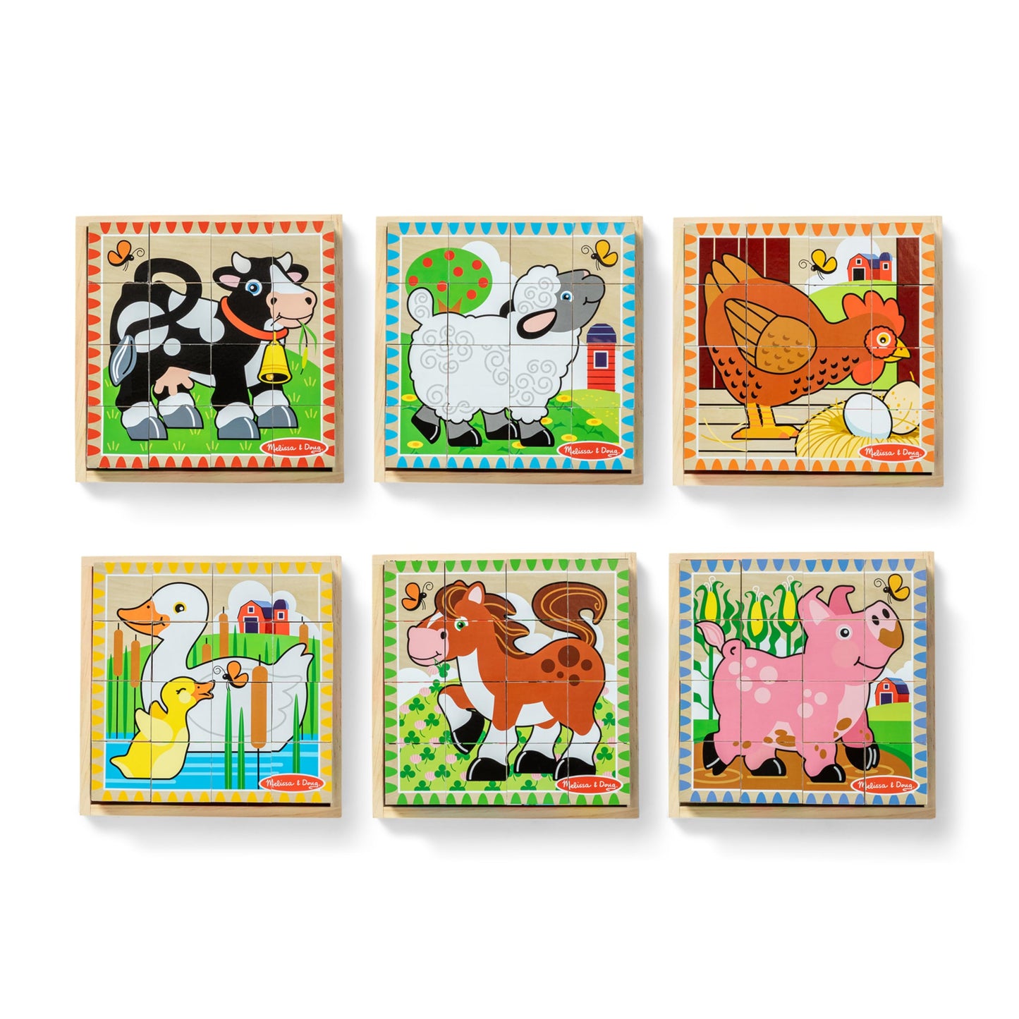 Melissa & Doug Farm Wooden Cube Puzzle with Storage Tray – 6-in-1 Animal Puzzle for Toddlers and Preschoolers – 16 Wooden Cubes – Farm Toy for Kids Ages 3+ - FSC Certified