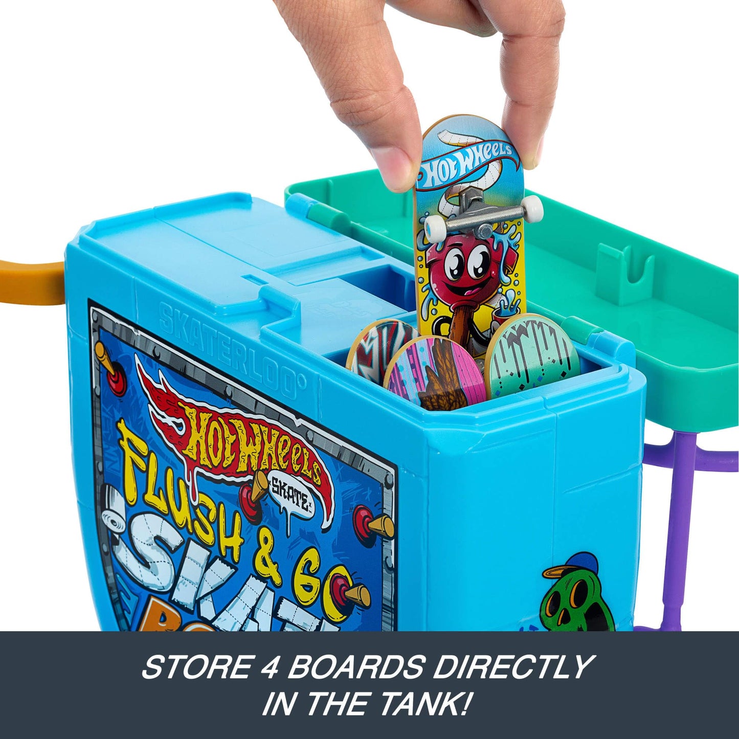 Hot Wheels Skate Fingerboard Flush & Go Skate Park with Toilet Theme, 1 Exclusive Board, 1 Pair of Shoes & Sticker Sheet