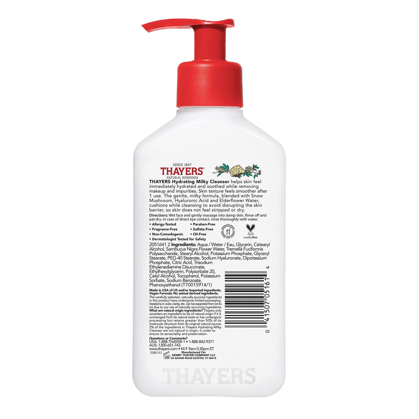 Thayers Milky Hydrating Face Cleanser with Snow Mushroom & Hyaluronic Acid – Gentle, Paraben-Free Facial Wash for Dry, Sensitive Skin, 8 fl oz