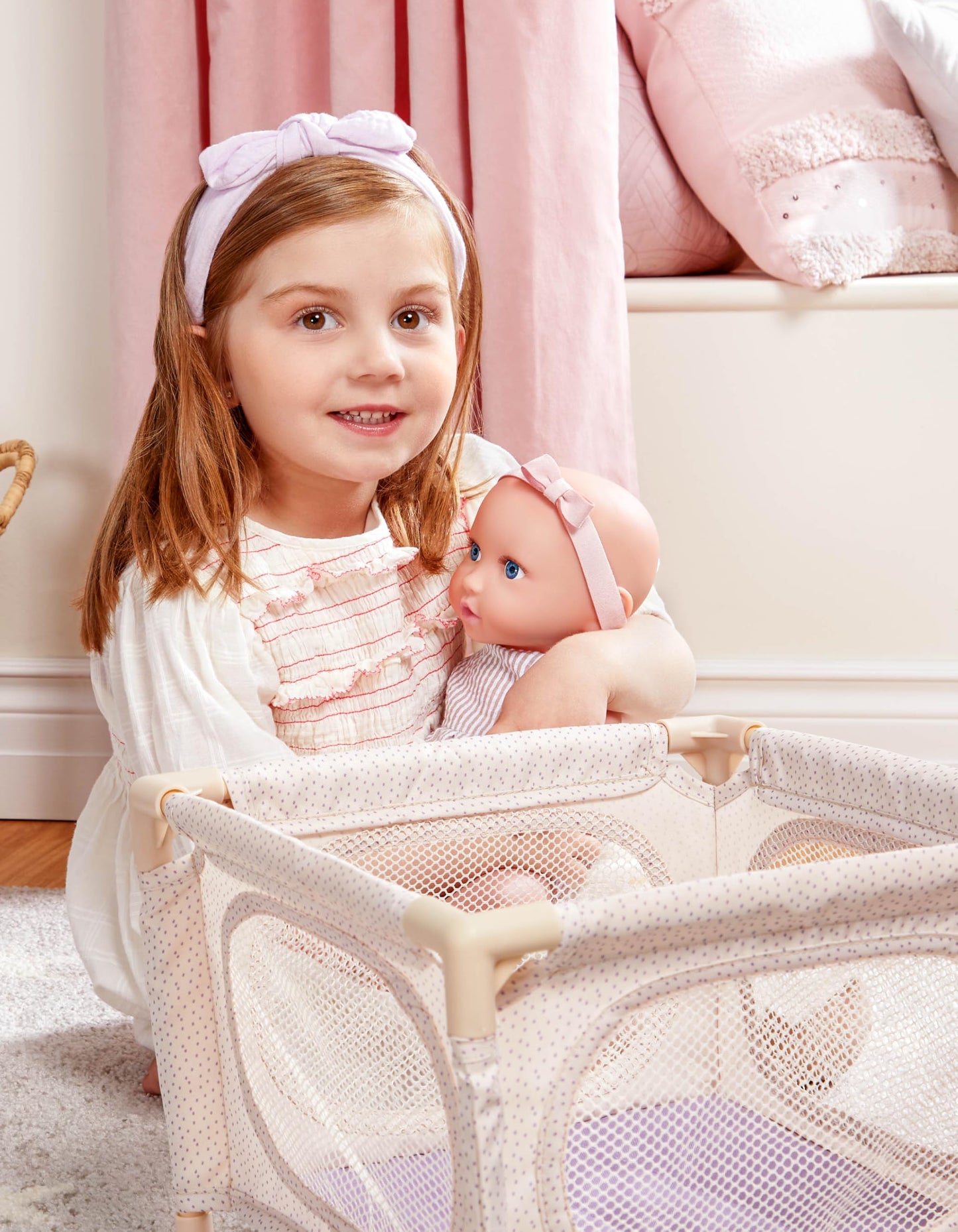 LullaBaby 14" Realistic Baby Doll with Fair Skin & Blue Eyes – Nursery Set with High Chair, Playpen & Stroller – Pretend Play Toy 2+