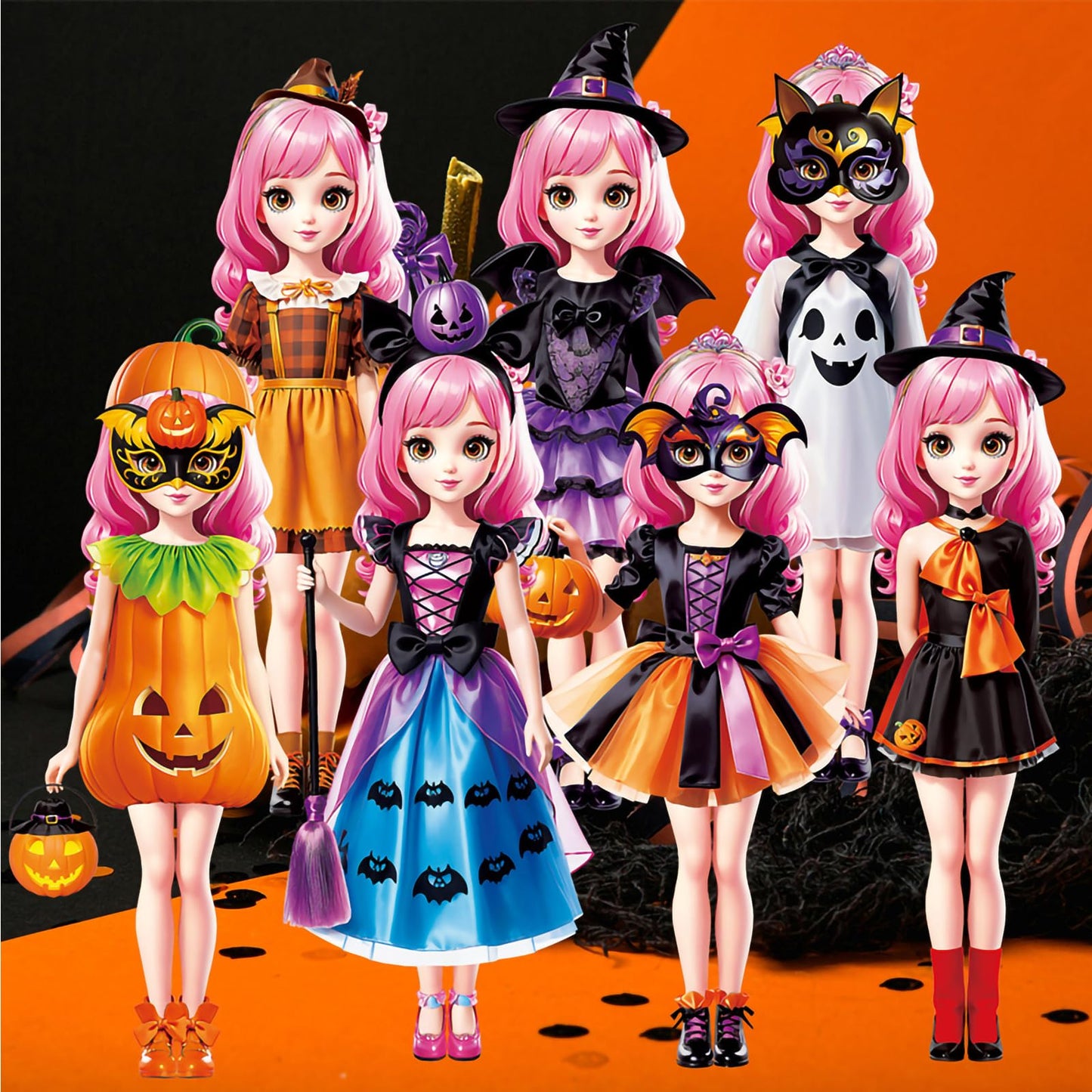 Halloween Magnetic Dress-Up Dolls for Kids – Witch & Pumpkin Fairy Costumes with 3D Haunted House Scene, Travel Toy Gift Ages 3-7
