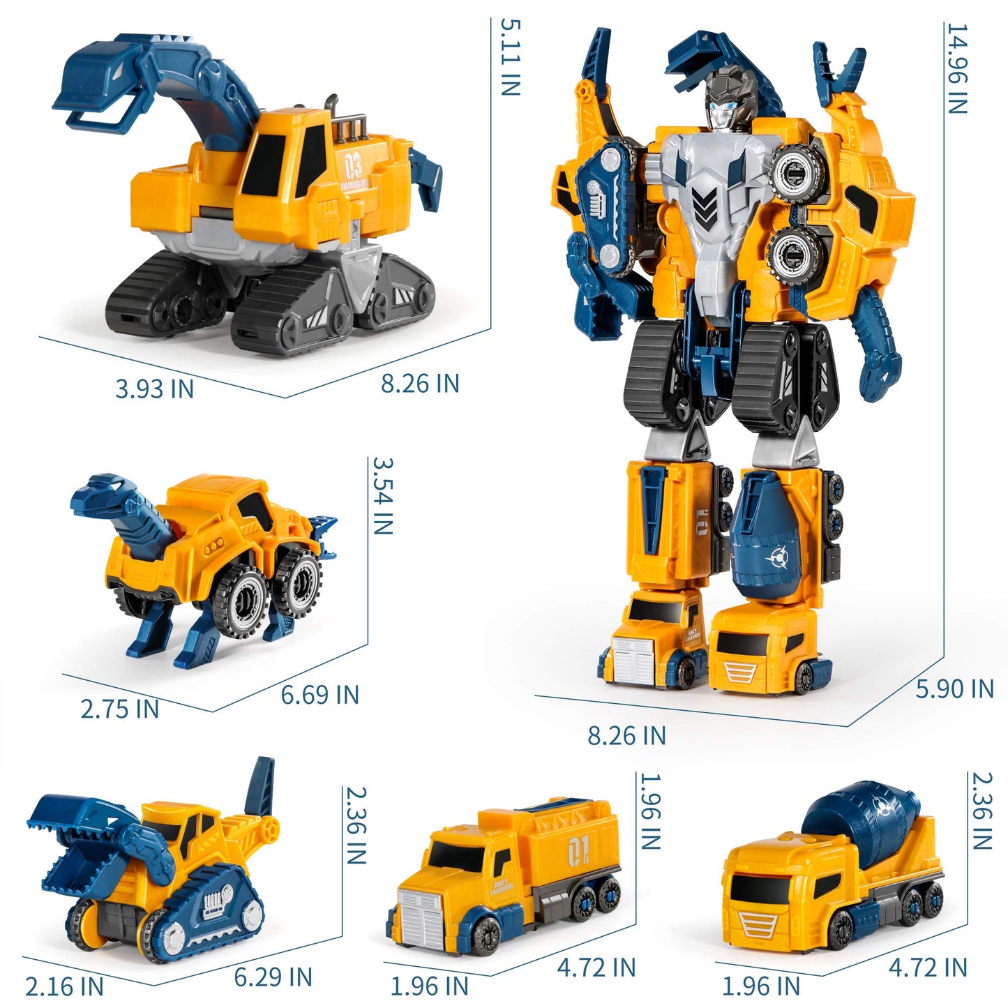 MIEBELY 5-in-1 Toddler Robot Construction Vehicles Set – 5 Transforming Magnetic Robots, Easy DIY Assembly, STEM Educational Toy for Kids