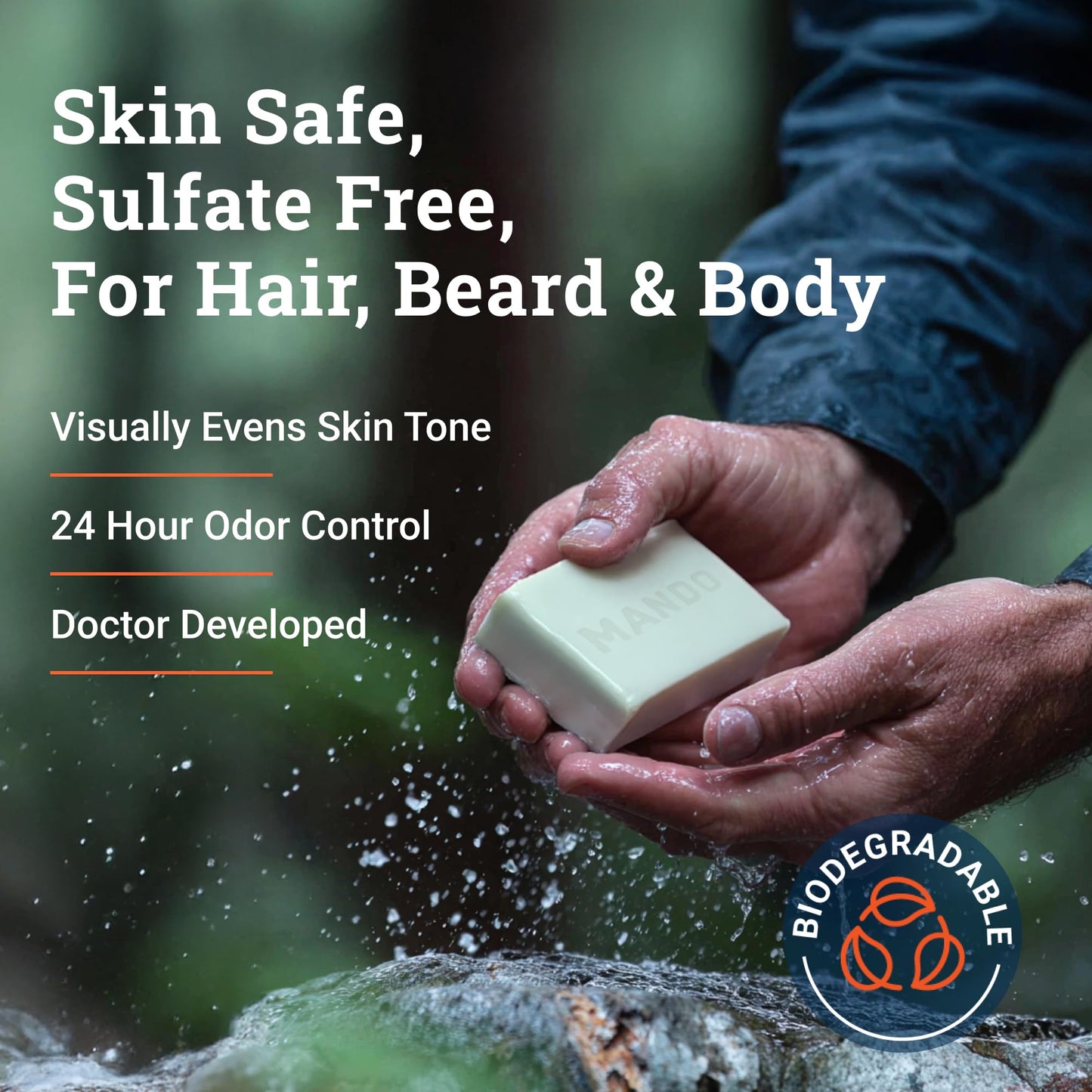 Mando All-in-One Natural Shampoo Bar for Men – Hair, Beard & Body Cleanser – Moisturizing, Paraben & Sulfate Free, Biodegradable, 5 oz, Pro Sport