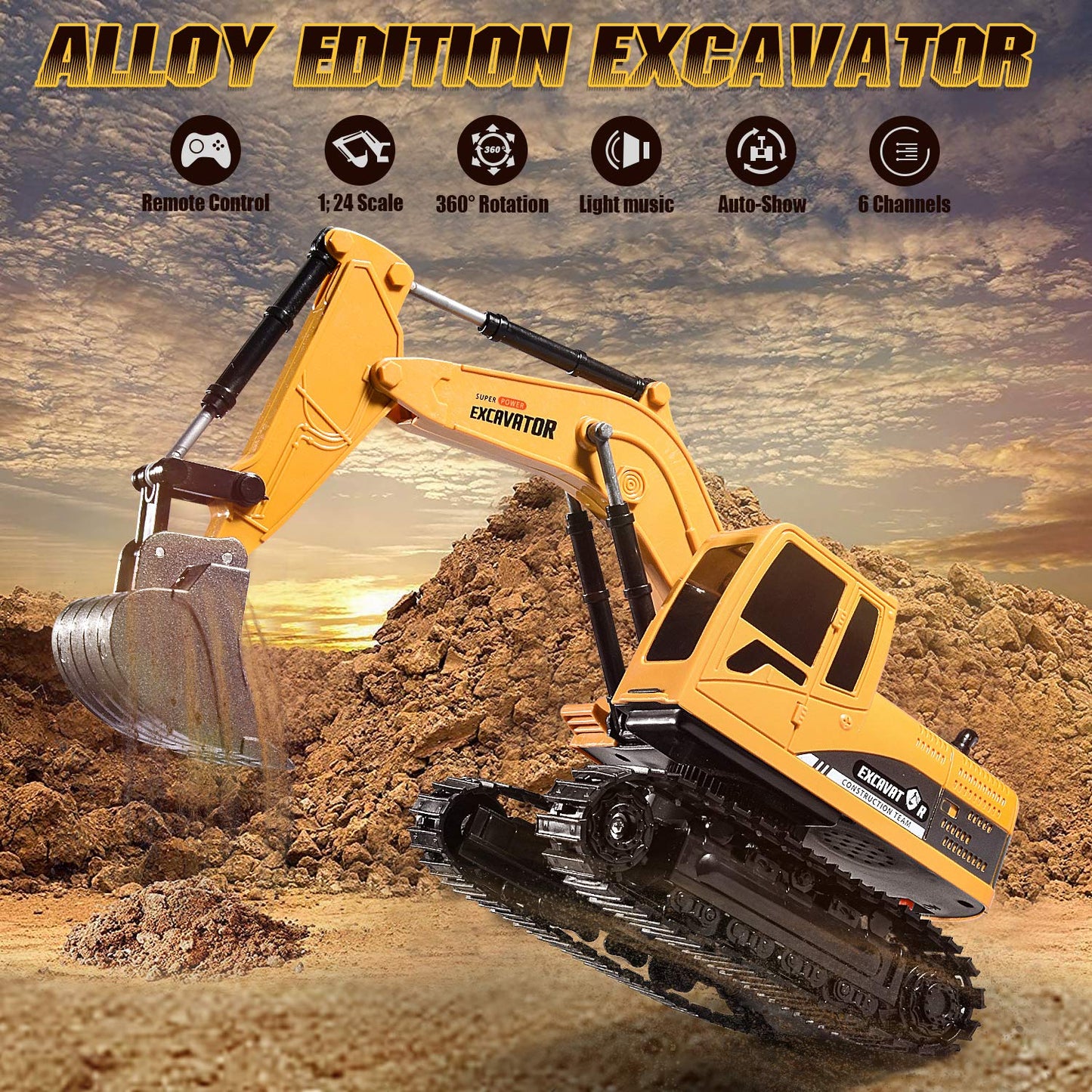 Onadrive Remote Control Excavator Toy – Rechargeable Hydraulic Digger Truck, Educational Engineering Toy for Kids Ages 3-8