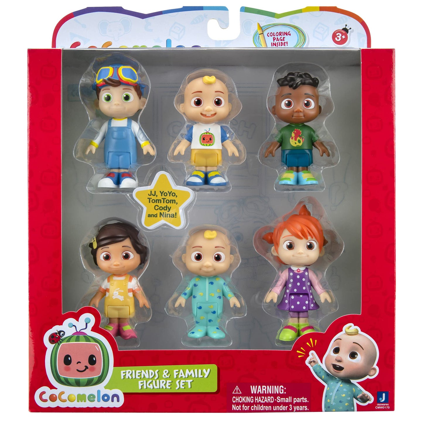 CoComelon Official Friends & Family 6 Figure Pack – Includes Baby JJ (Tee & Onesie), Tomtom, YoYo, Cody & Nina – 3" Character Toys for Toddlers