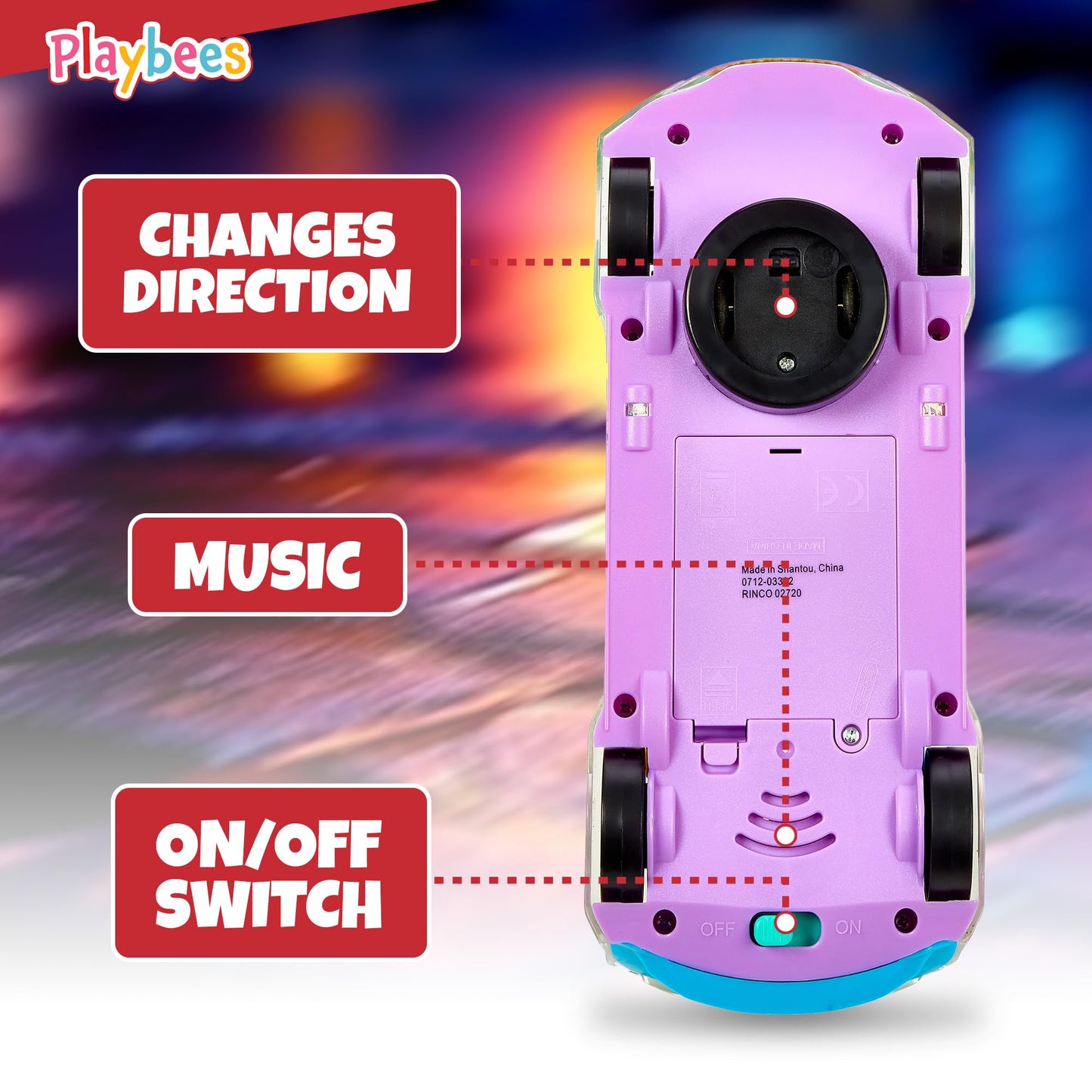 Playbees Light-Up Transparent Car Toy for Autistic Kids Ages 3-5 | Sensory Bump & Go Toy with Music & LED Effects, Toddler Gift