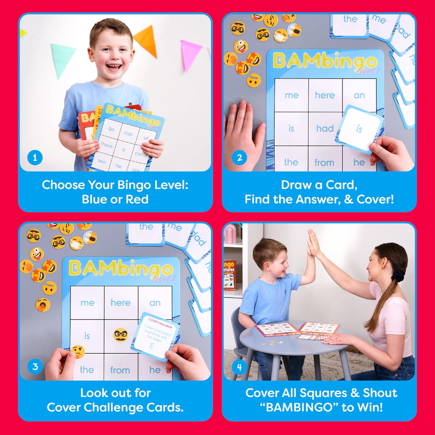 THE BAMBINO TREE Sight Word Bingo Game Levels 1 & 2 - Fun Educational Reading Game for Kids, Kindergarten & 1st Grade - Dolch & Fry Word Lists