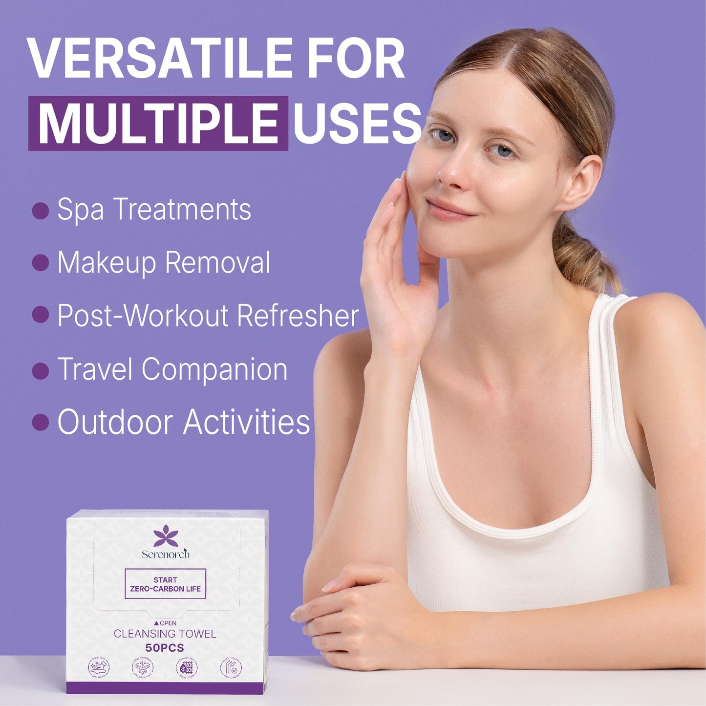 Serenorch Disposable Face Towels, 10" x 12", Ultra Thick Face Towelettes for Sensitive Skin, Extra Soft Makeup Remover Dry Wipes, 50 Count