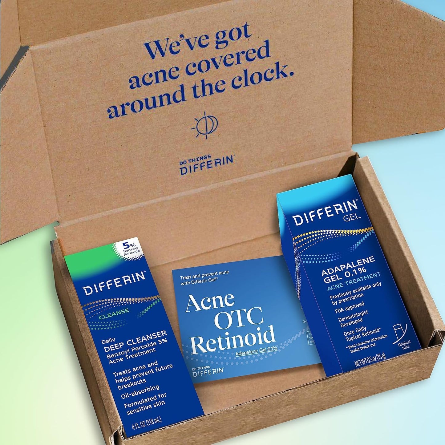 Differin Acne Skin Care Kit – 0.1% Adapalene Gel, 5% Benzoyl Peroxide Face & Body Wash for Acne & Pimple-Prone Skin