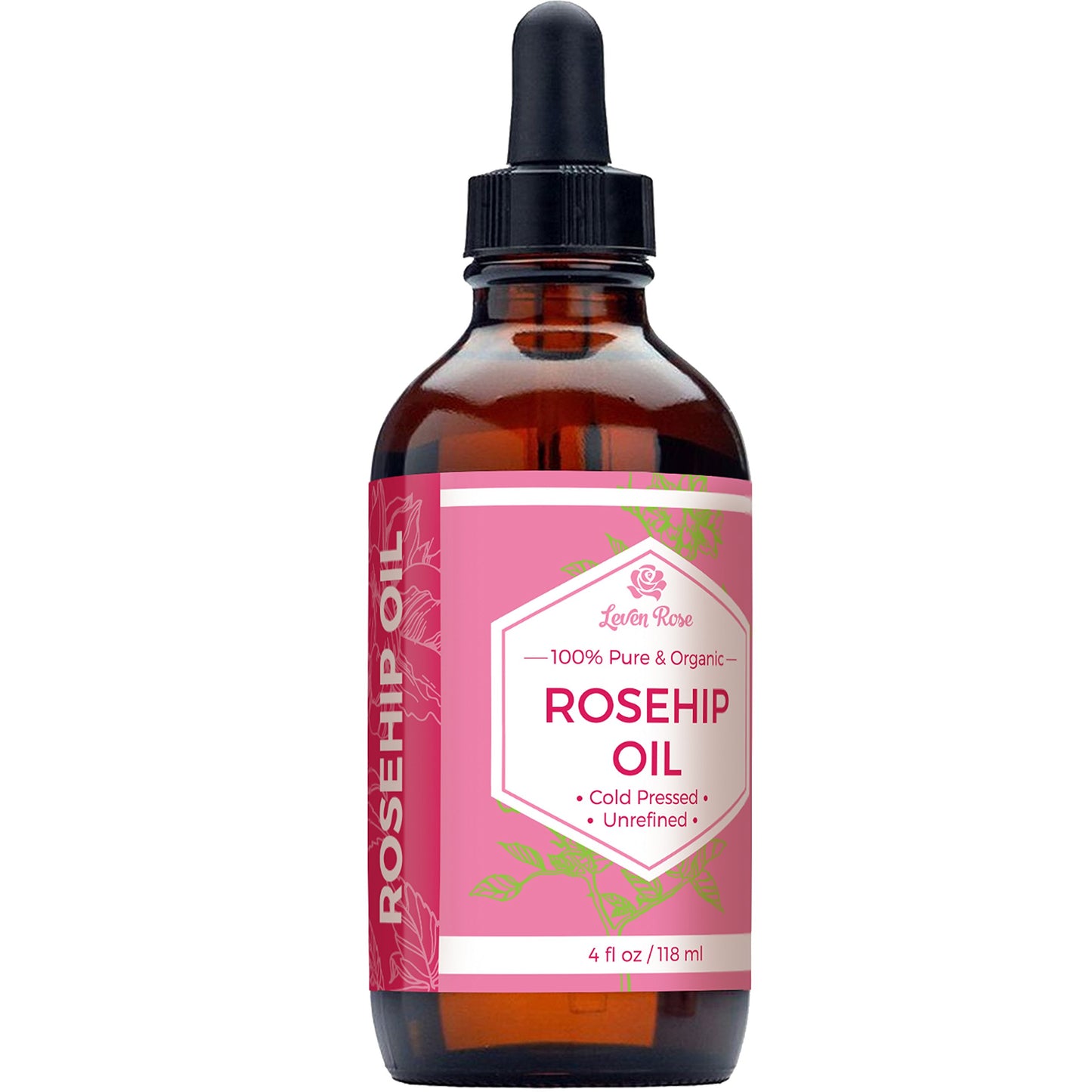 Leven Rose Rosehip Seed Oil 4oz – Pure, Unrefined, Cold-Pressed Face & Body Oil for Skin, Hair & Nails, Nighttime Moisturizer