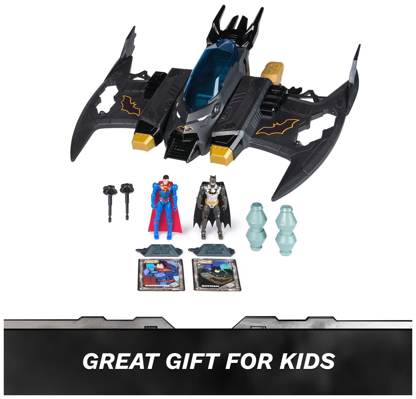 DC Comics Metal Force Batwing 2-in-1 Transforming Playset with Batman & Superman Figures, Projectiles & Character Cards for Kids 4+