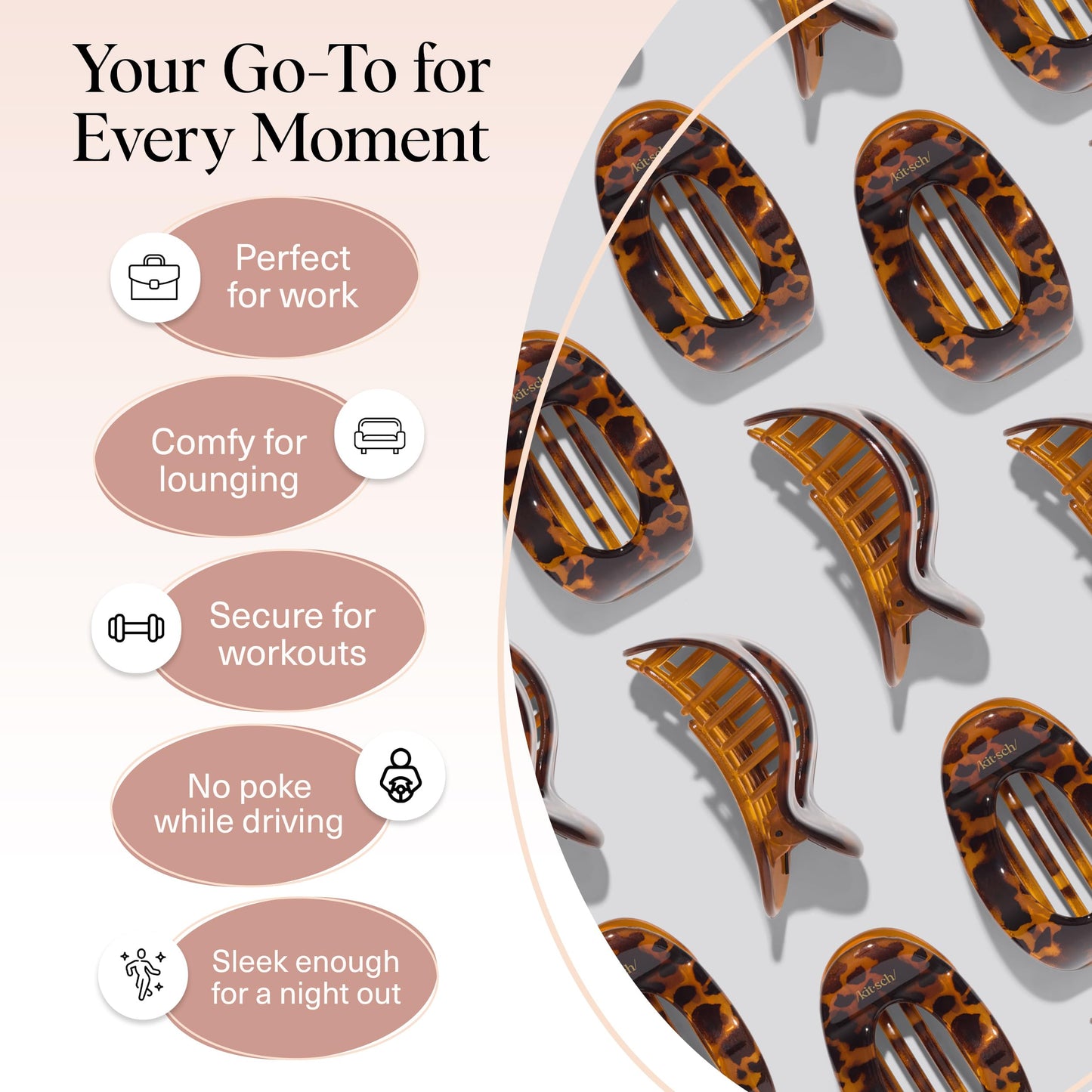 Kitsch Small Flat Claw Clips for Women – Strong Hold Non-Slip Hair Clips for Thick & Fine Hair, Comfortable All-Day Wear, Tortoise Design