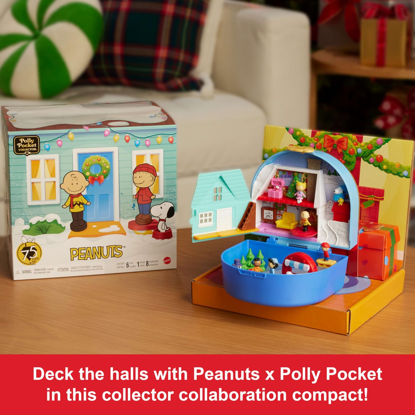 Polly Pocket x Peanuts Collector Compact, Micro Dolls and Playset, 7 Themed Accessories, 4 Iconic Locations, Snoopy & Woodstock