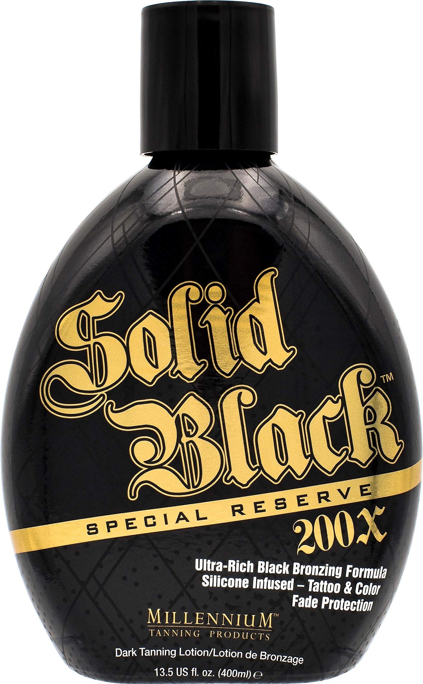 Millennium Tanning Solid Black Special Reserve 200X, Tanning Lotion w/Tattoo Protector, 13.5 Ounces