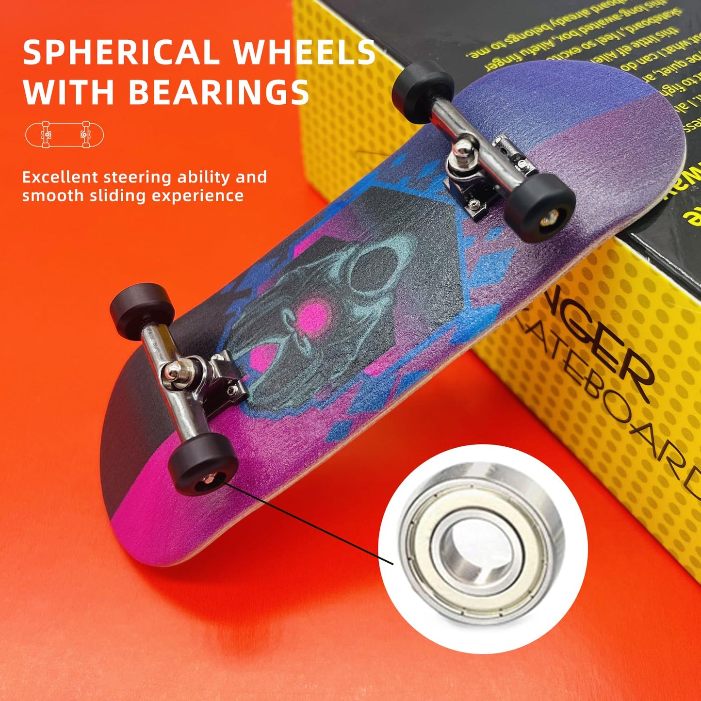 ALFAILEFU Pro Fingerboard 32mm Wooden Board Professional Finger Skateboard Trucks CNC Wheels with Bearings (Death)