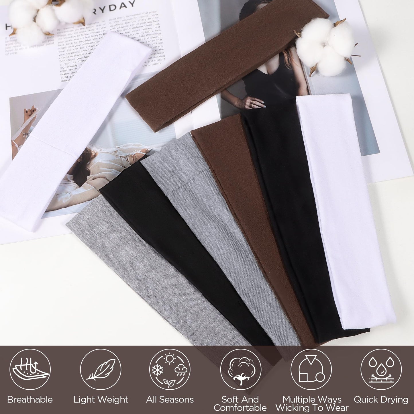 Ztomine 8pcs Women’s Headbands – Soft Stretchy Non-Slip Cotton Hair Bands for Yoga, Running, Workout & Sports