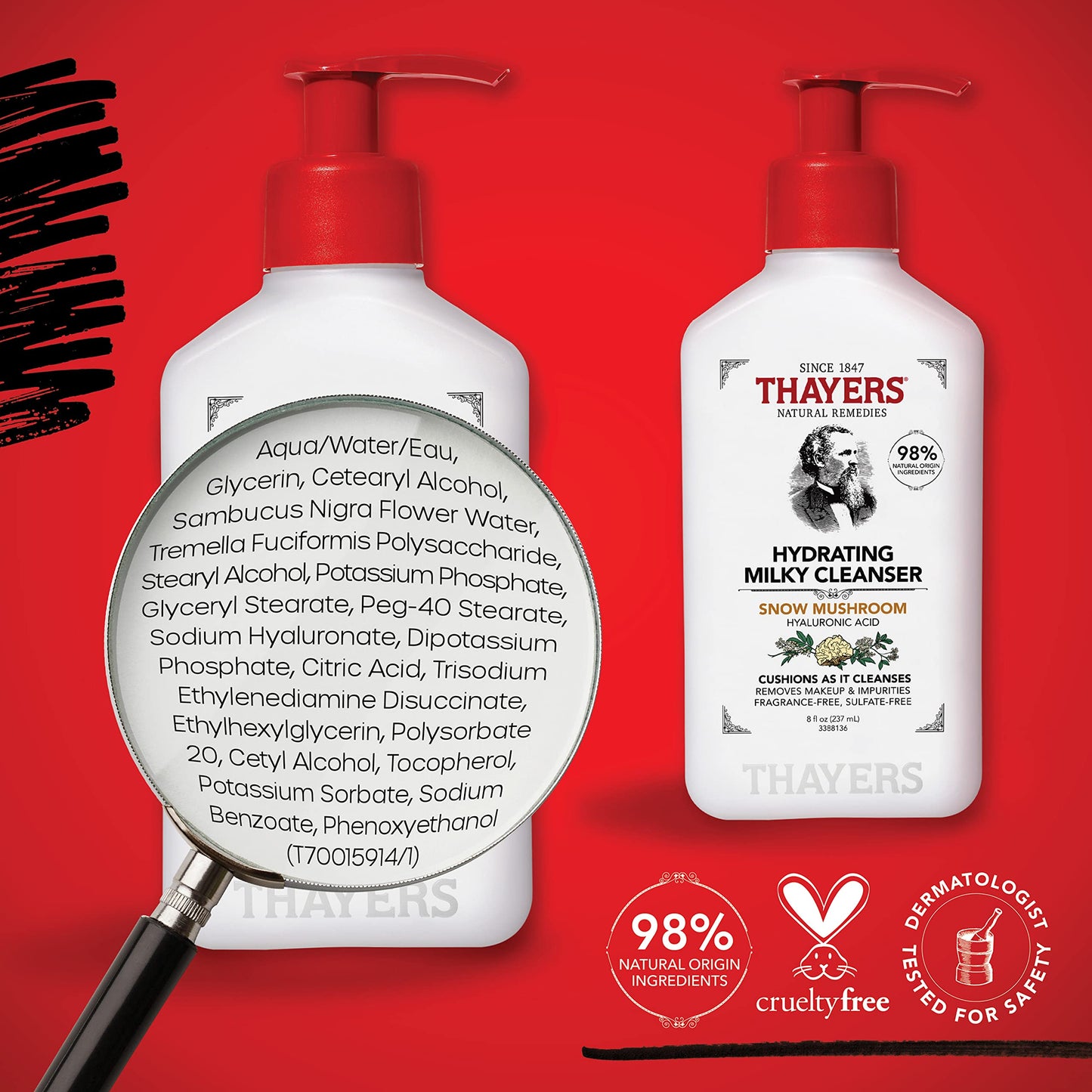 Thayers Milky Hydrating Face Cleanser with Snow Mushroom & Hyaluronic Acid – Gentle, Paraben-Free Facial Wash for Dry, Sensitive Skin, 8 fl oz