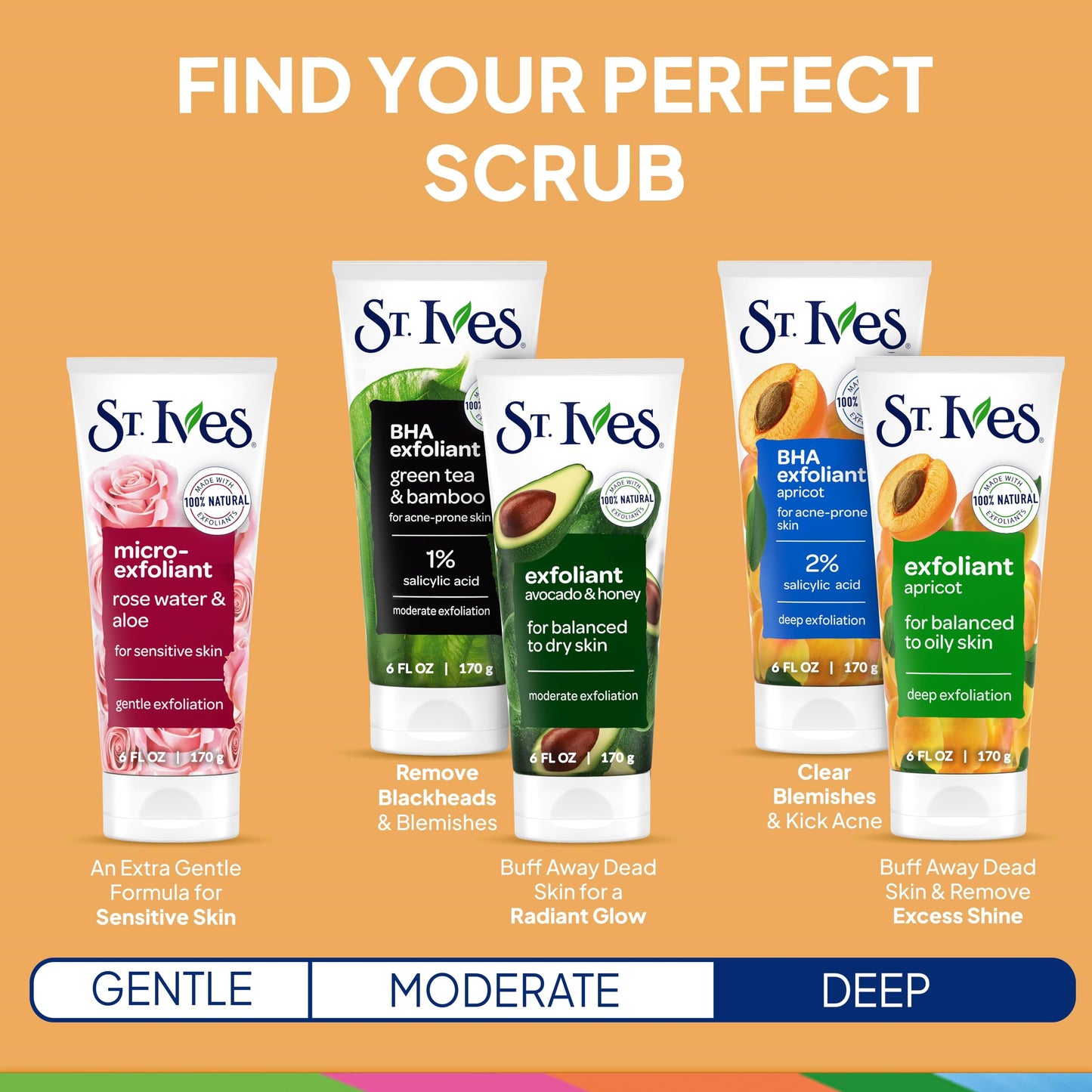 St. Ives Fresh Skin Apricot Face Scrub, Deep Exfoliating Natural Facial Scrub for Clean, Glowing, Oil-Free Skin, 6 oz