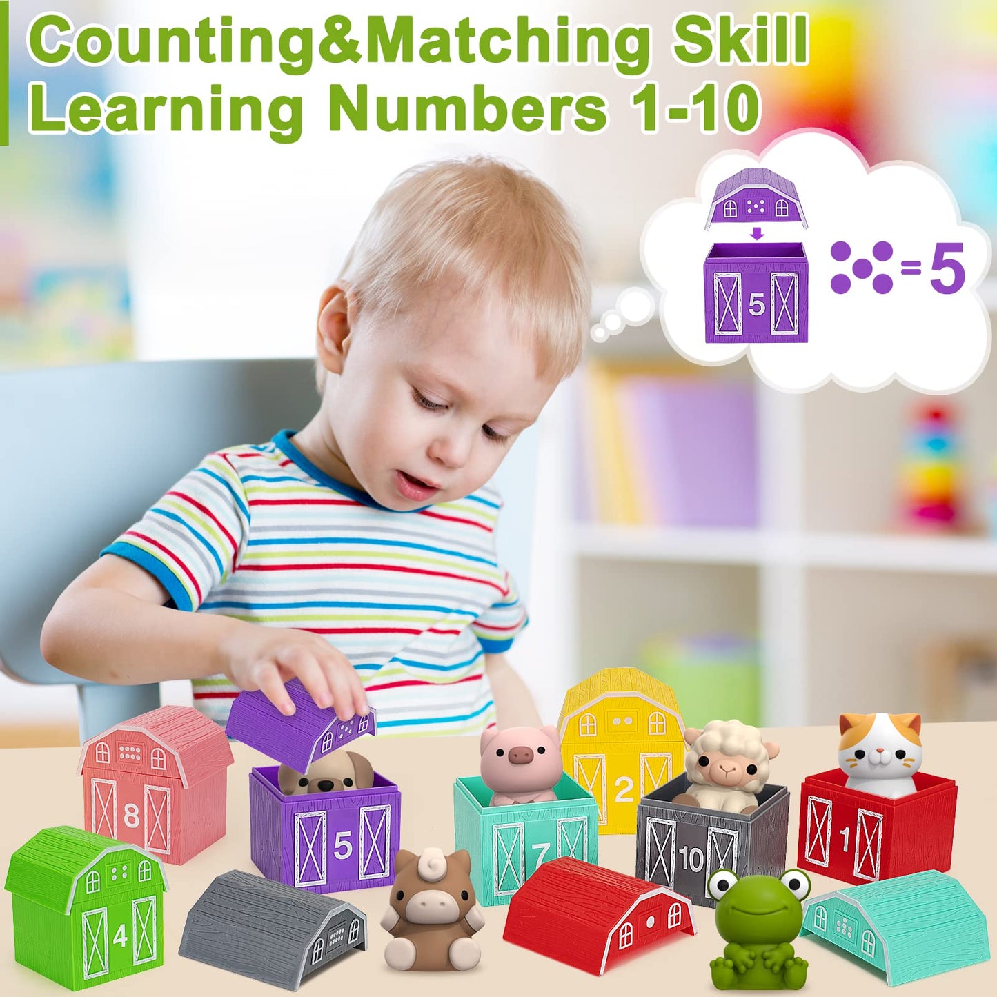 20Pc Farm Animal Learning Toys for Toddlers 1-3 Years – Montessori Counting, Sorting & Matching Games, Gift for Boys & Girls 12-18 Months