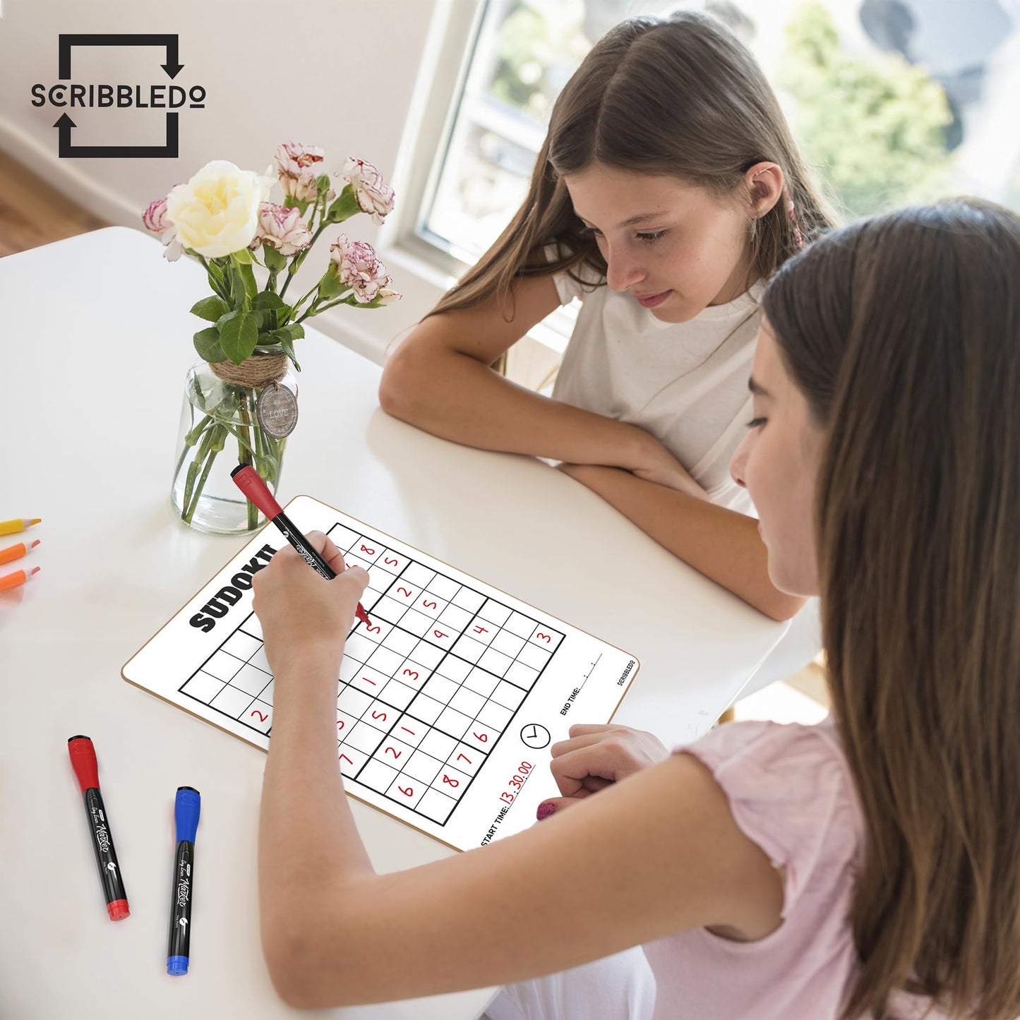 SCRIBBLEDO Dry Erase Sudoku for Kids Sudoku Puzzles for Adults All Ages 9”x12” White Board Easy Hard Sudoku Math Educational Game Whiteboard