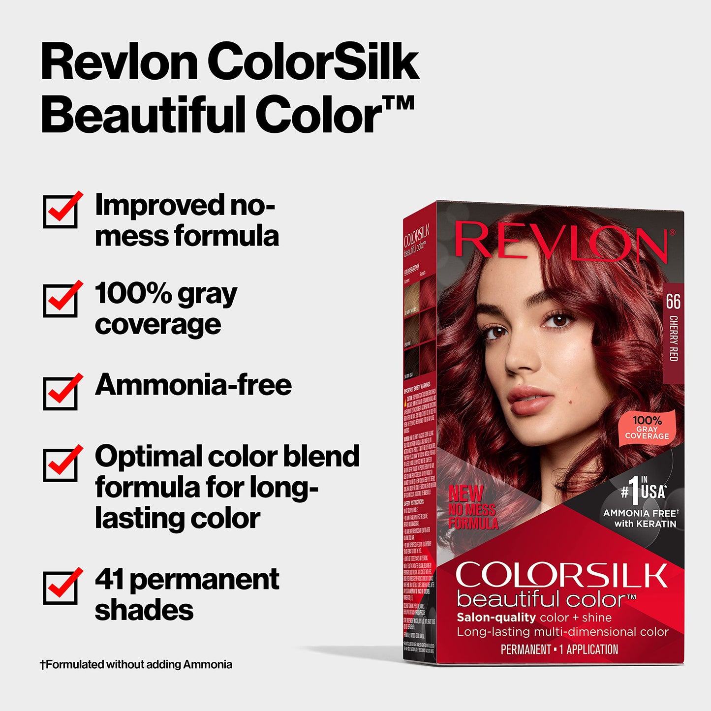 Revlon Colorsilk Beautiful Color 010 Black Hair Dye – Ammonia-Free Permanent Color for 100% Gray Coverage, Shine & Silky Soft Hair, 1 Pack
