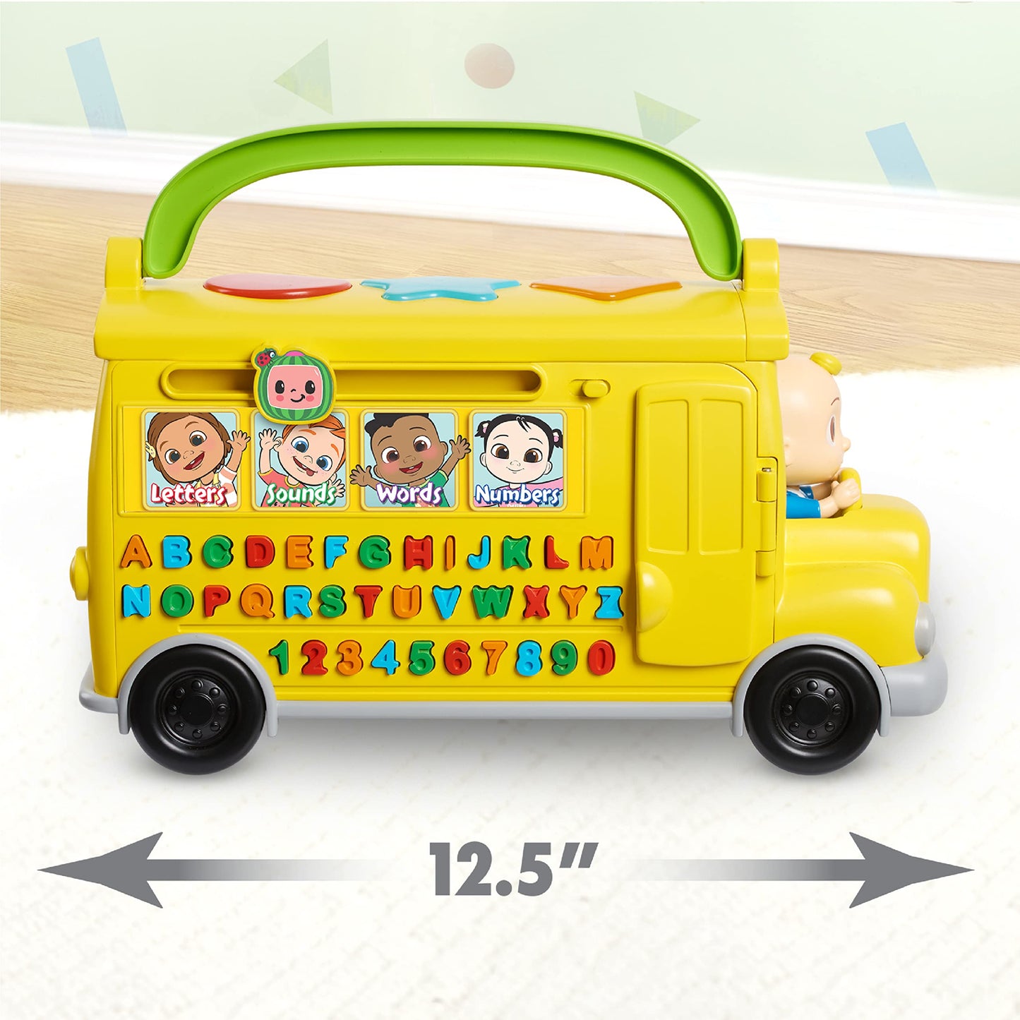 CoComelon Musical Learning Bus Toy – ABCs, Numbers & Phonics, Plays Wheels on the Bus, Official Licensed Yellow School Bus for Kids 18+ Months