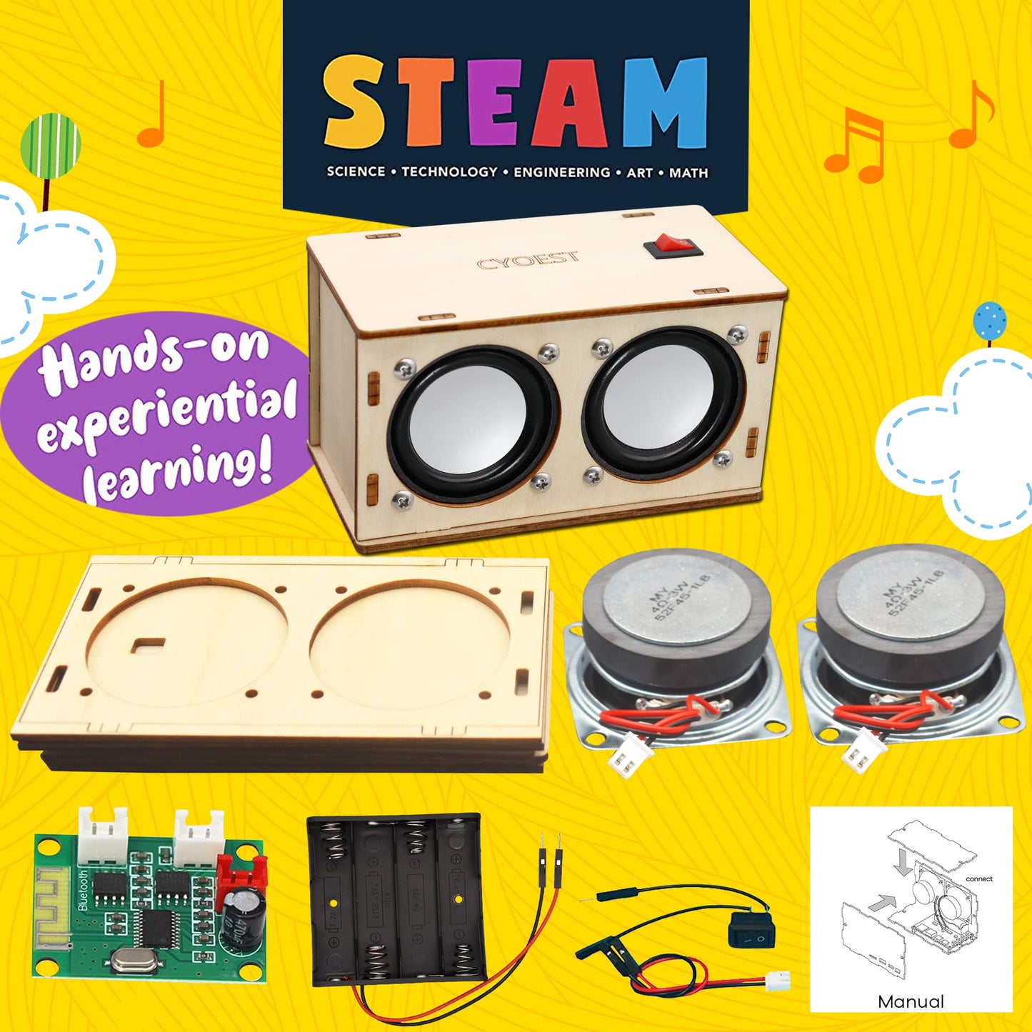 Build Your Own Bluetooth Speaker STEM Kit – DIY Electronics & Science Experiment for Kids & Teens, Beginner-Friendly Dual Speaker Set