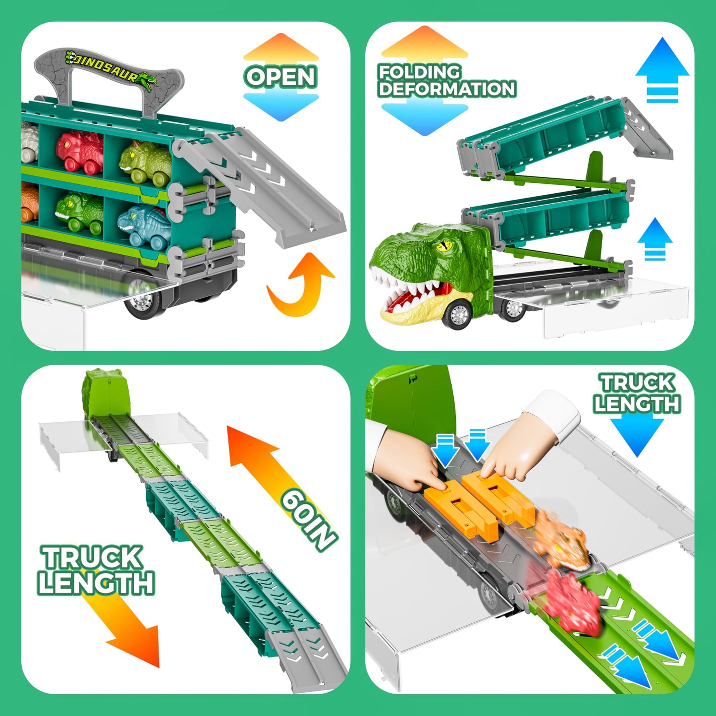 13-in-1 Dinosaur Car Toy Set for Kids, Foldable Track & Race Mode with 6 Dino Cars & 6 Race Cars, Toddler Boys 2-6, Birthday Gift