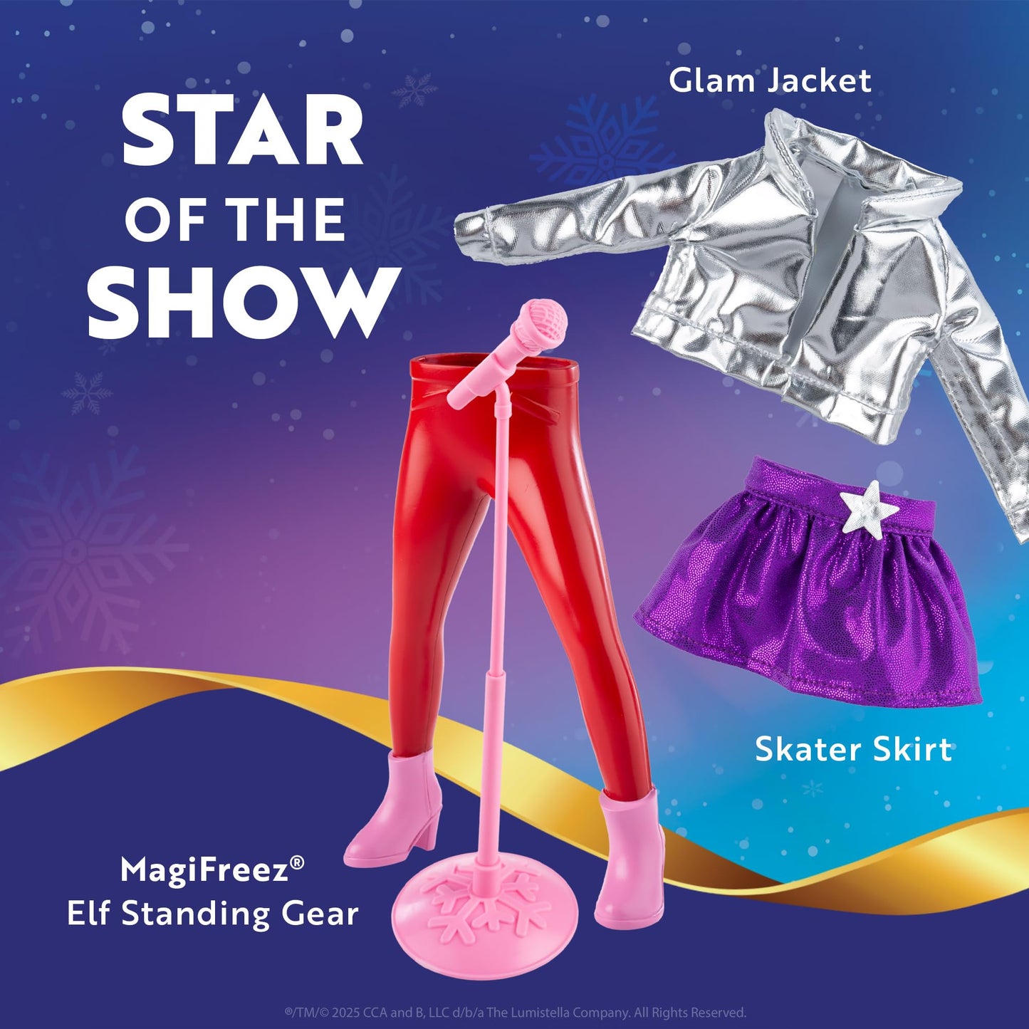 The Elf on the Shelf MagiFreez Pop Star Elf Set - Elf Standing Gear with Glam Jacket, Skater Skirt and Accessories - Scout Elf Not Included