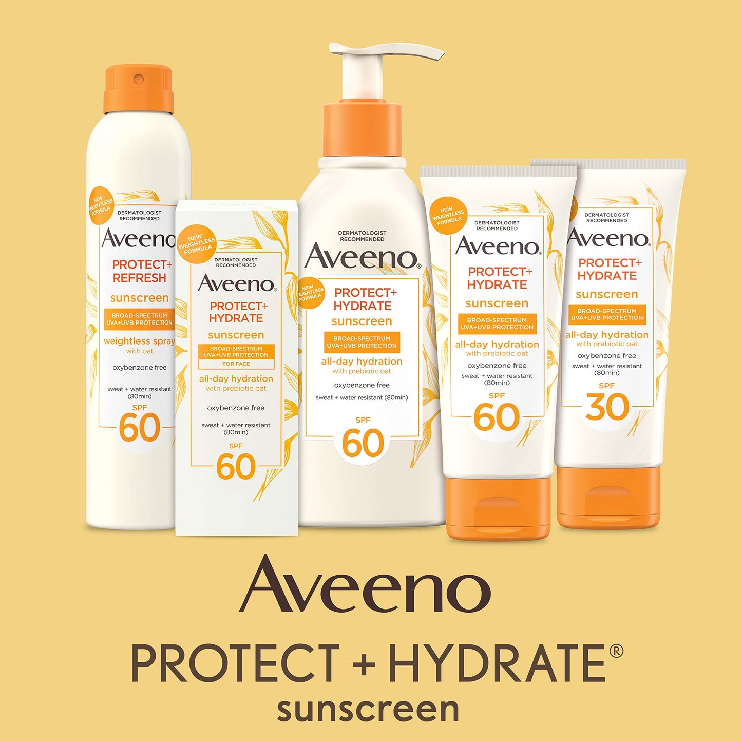 Aveeno Protect + Hydrate Sunscreen Lotion SPF 60 – Moisturizing, Prebiotic Oat, Oil & Paraben Free, Water & Sweat Resistant, 12 oz