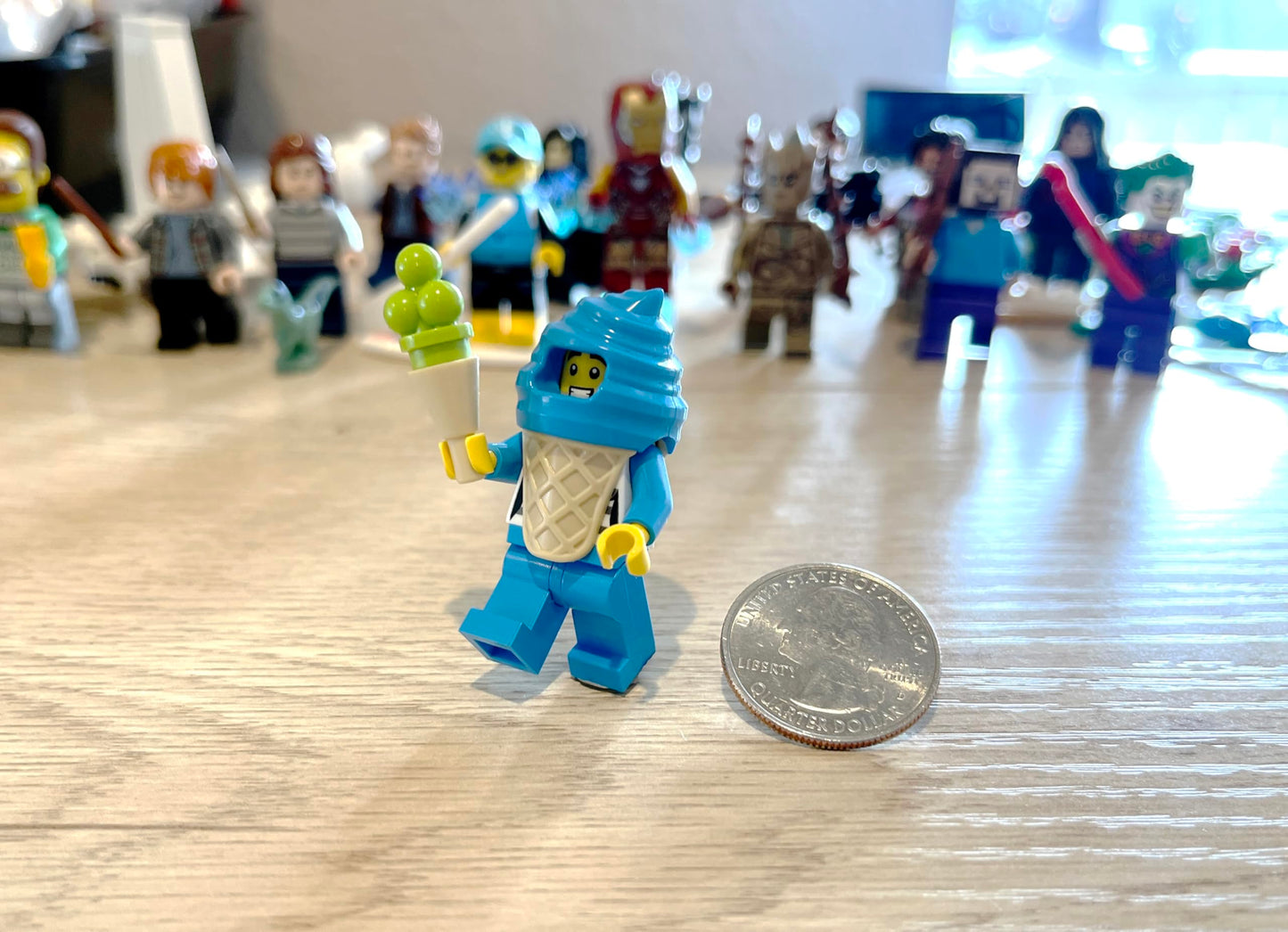 LEGO City Town Minifigure - Boy in Blue Ice Cream Suit (with Ice Cream Cone and Spoon) Very Cute