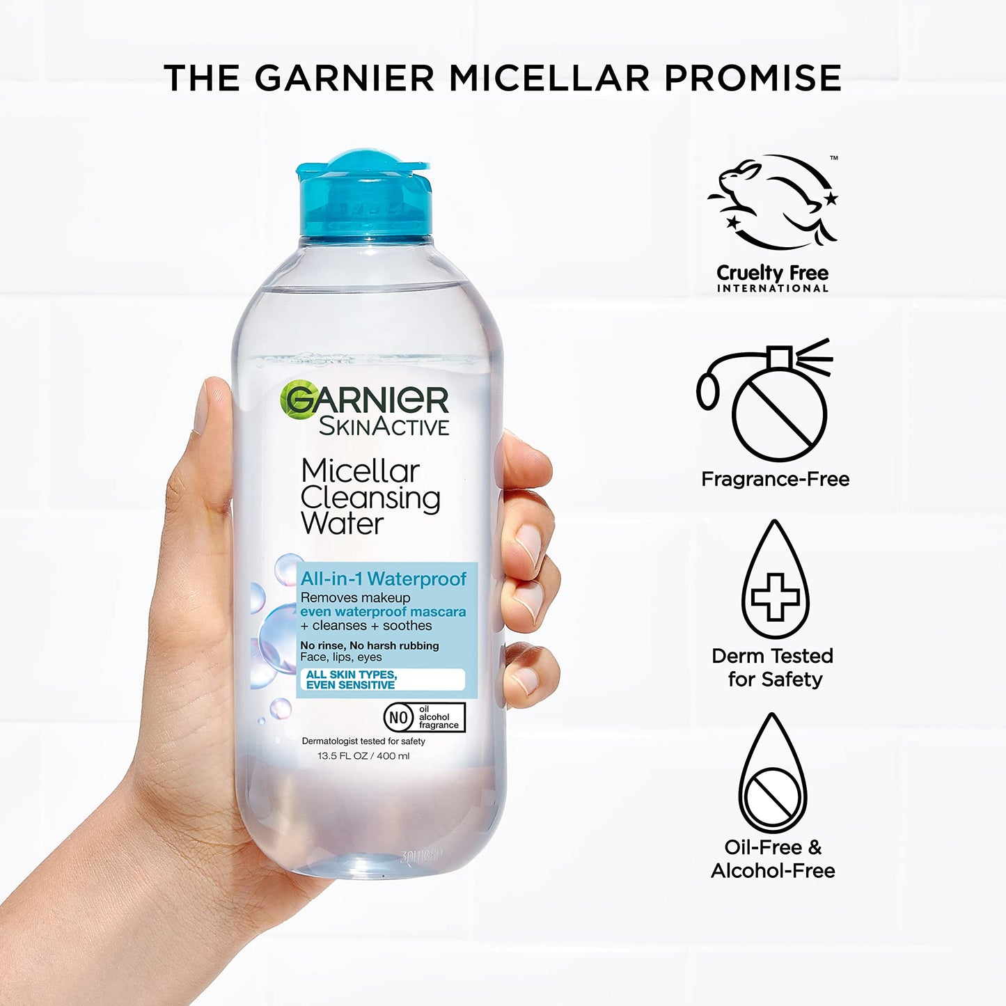 Garnier Micellar Water for Waterproof Makeup - Hydrating Cleanser & Makeup Remover, Sensitive Skin, Vegan, Cruelty-Free, 13.5oz, 2 Pack