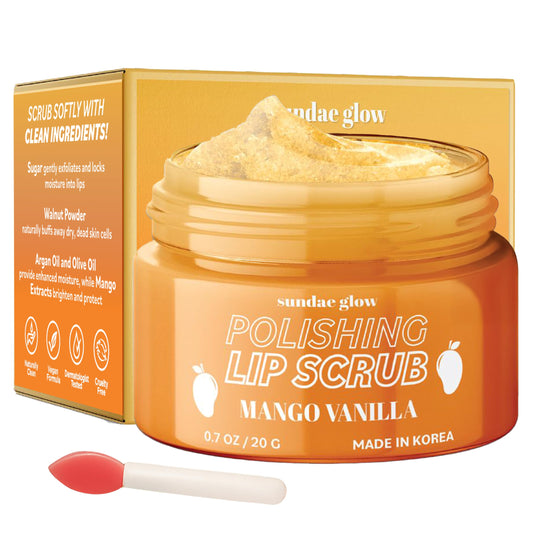Sundae Glow Mango Vanilla Lip Scrub – Exfoliates, Hydrates & Repairs Dry Lips – Smooth, Soft & Revitalized – Clean, Cruelty-Free, 1 Pack