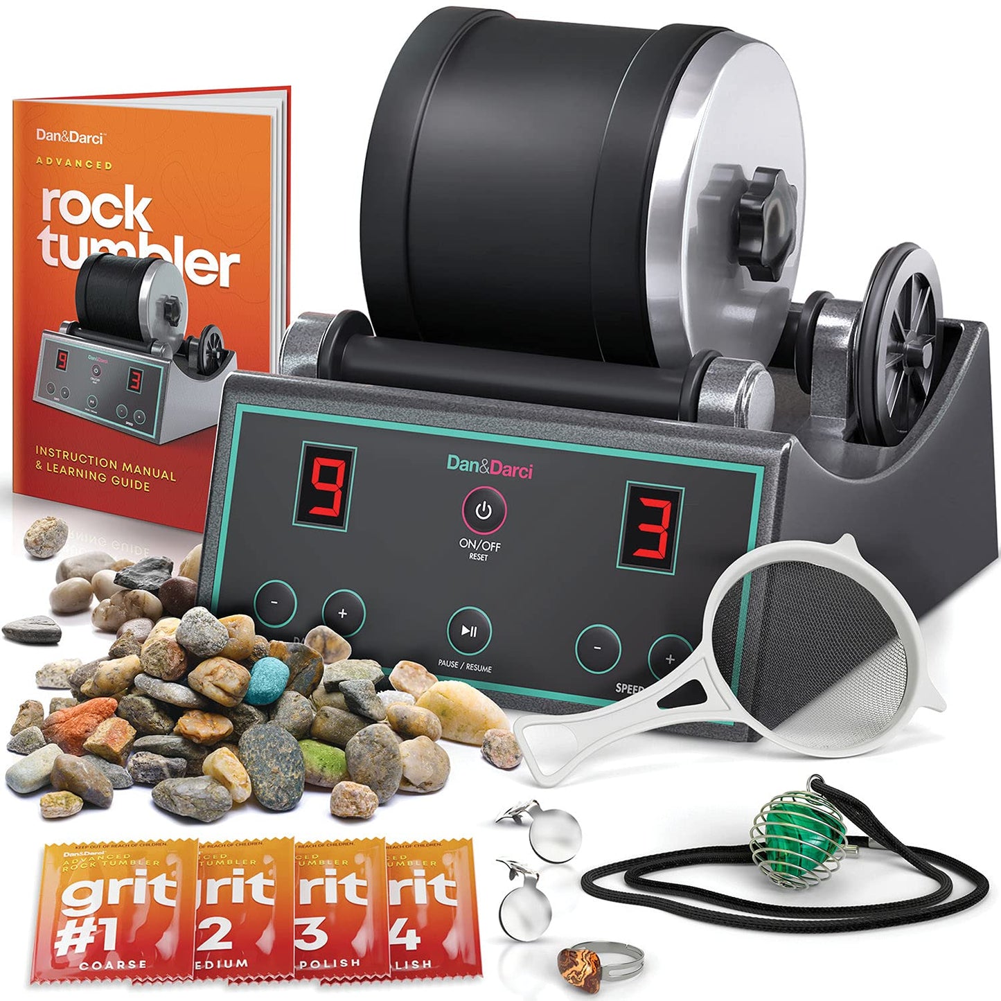 Dan&Darci Professional Rock Tumbler Kit with Digital Timer & 3 Speeds – Turn Rocks into Gems | STEM Science & Geology Toy for Kids