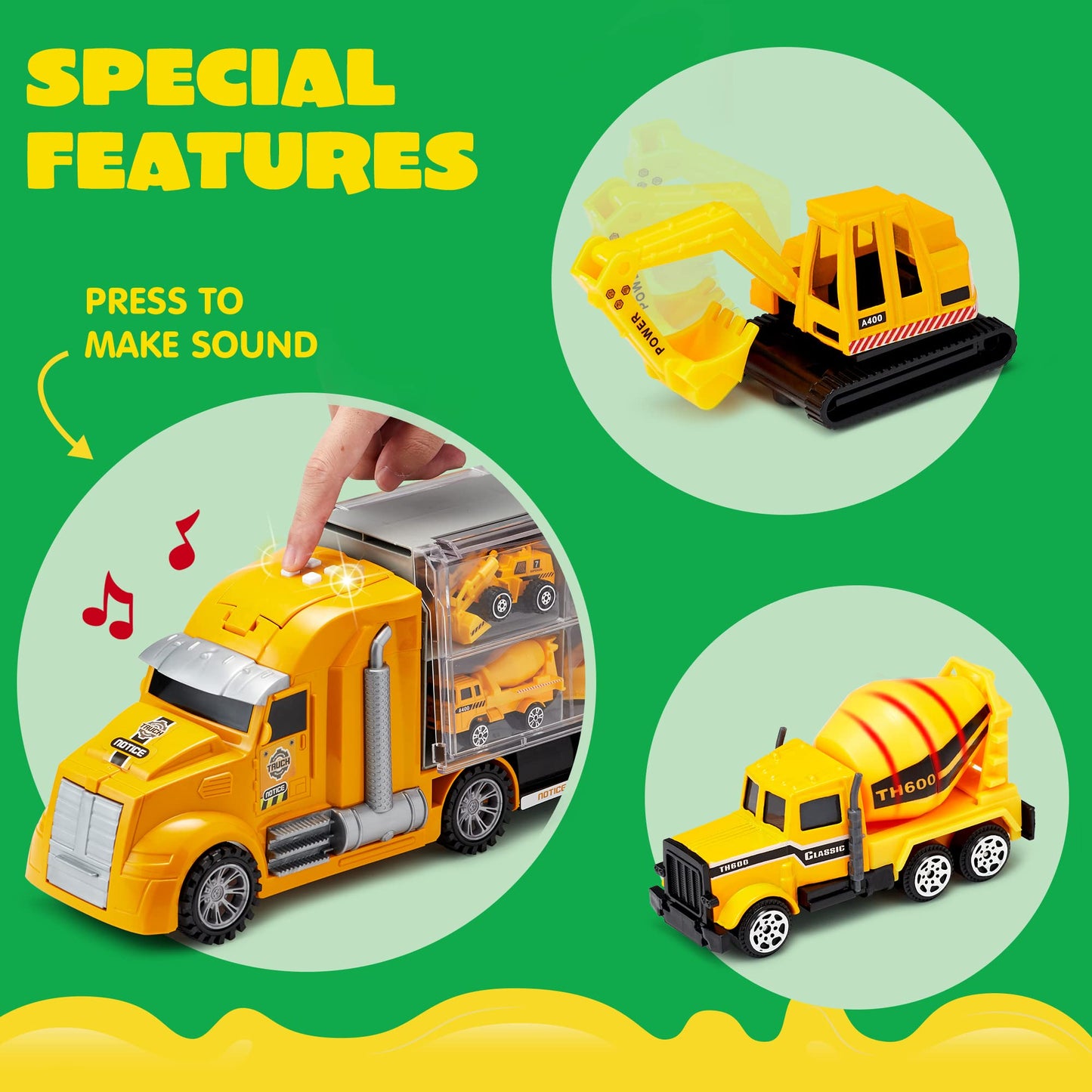 JOYIN 25-in-1 Kids Construction Truck Toy Set – 24 Push & Go Cars, Worker Figures, Sounds & Lights, Birthday Gift for Boys 3-7 Years