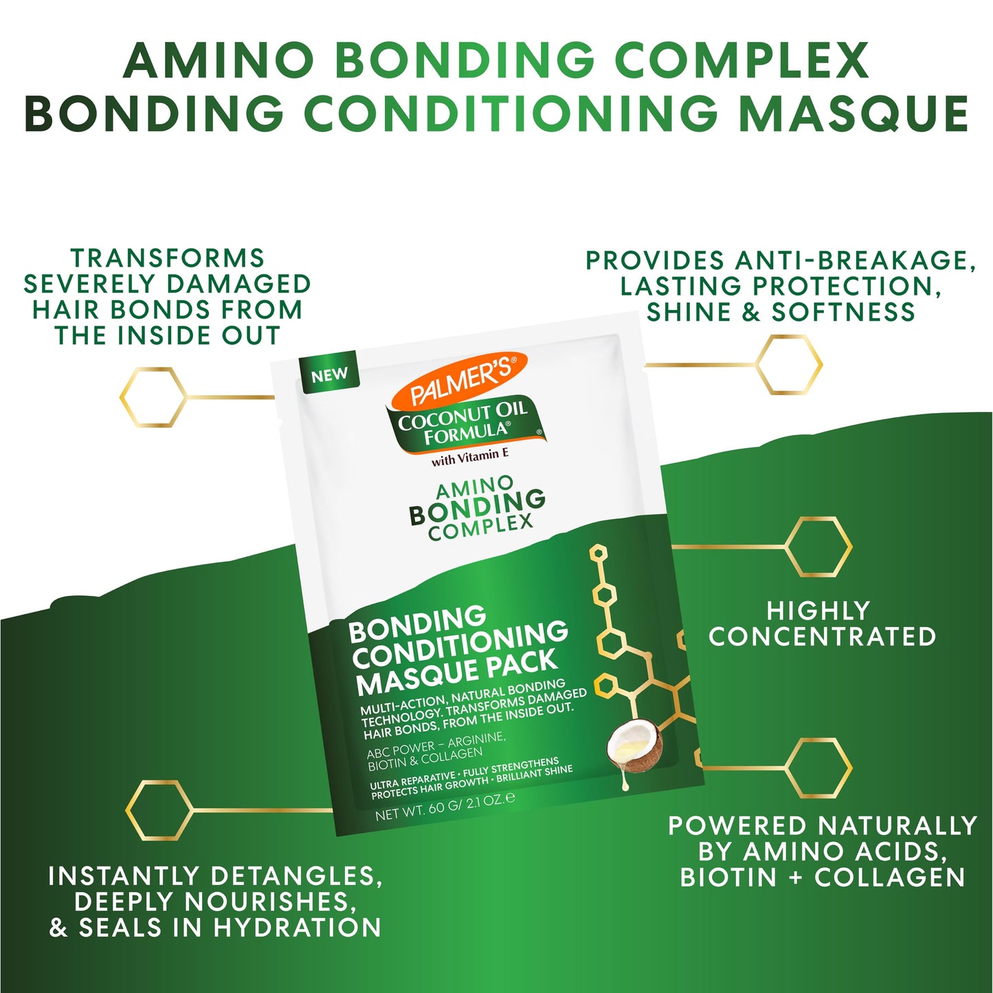 Palmer's Amino Bonding Complex Hair Mask Packette, Intense Conditioning with Coconut Oil & Vitamin E, Heat Protect, Anti-Frizz, Shine